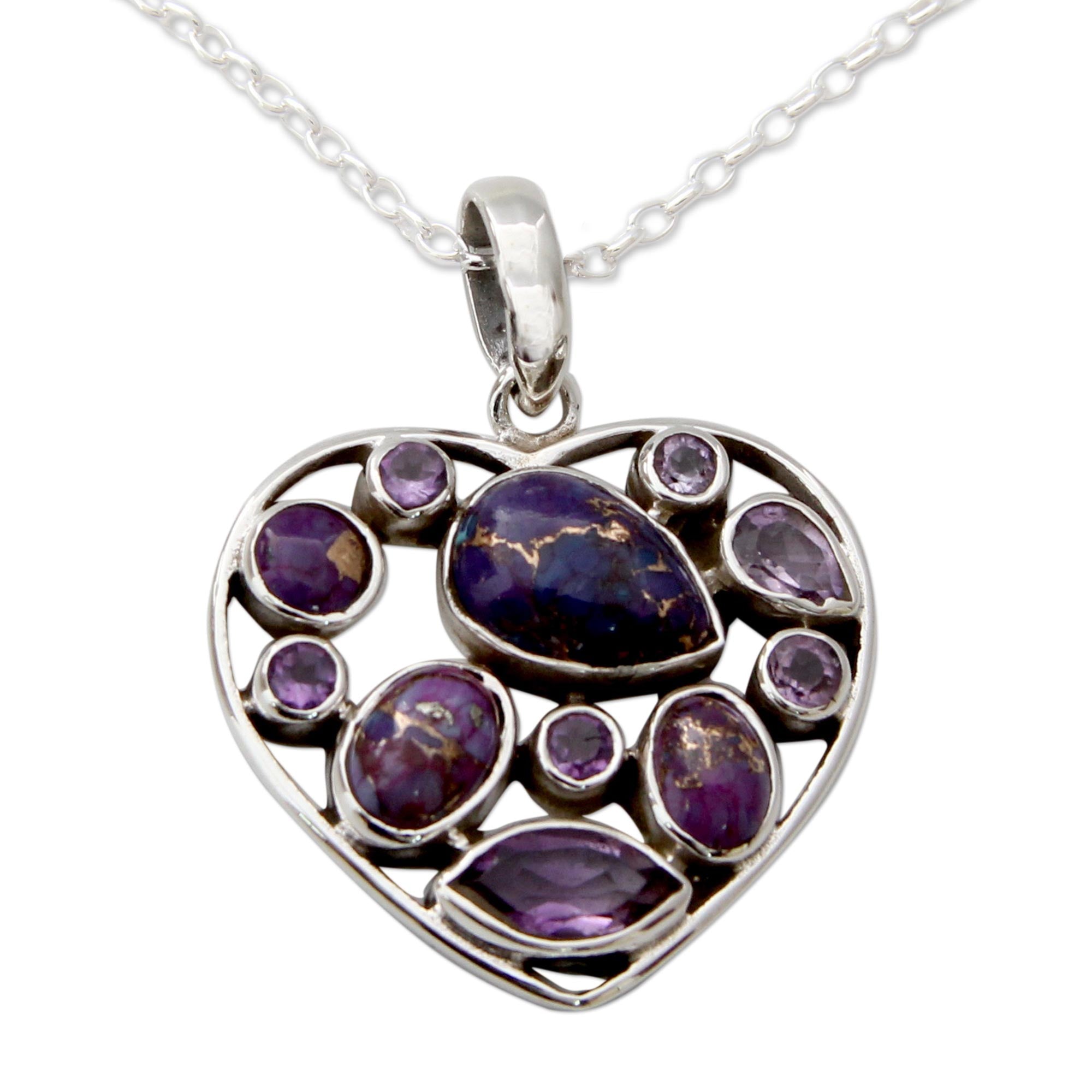 Premium Lilac Jaipuri Heart Necklace – Handcrafted Amethyst & Sterling Silver Jewelry