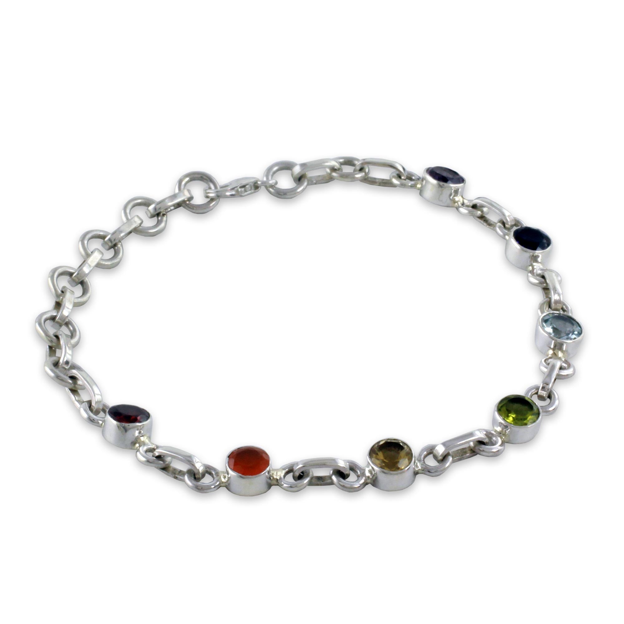 Premium Inner Space Carnelian Multi-Gem Silver Link Bracelet - Ultimate Chakra Energy Jewelry