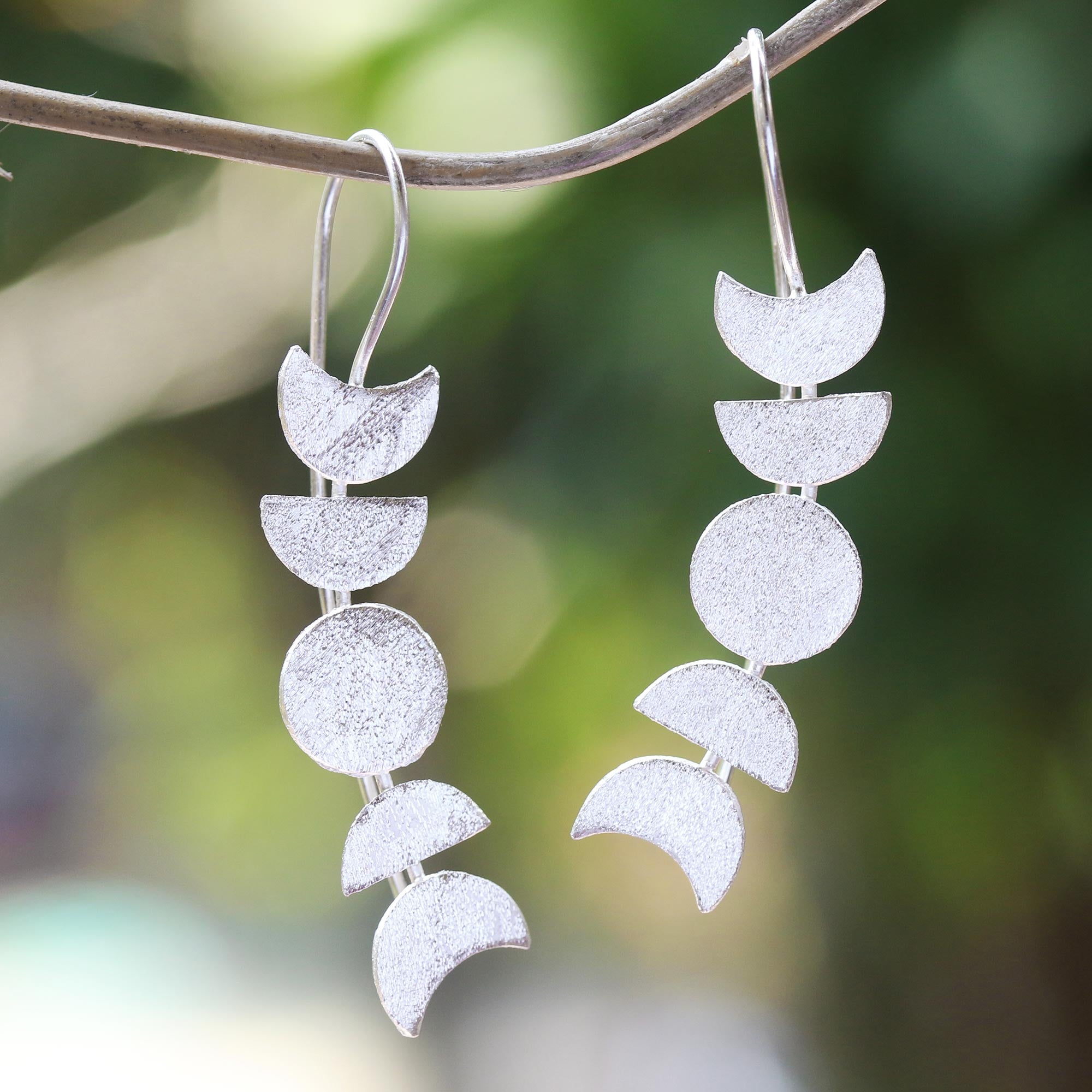 Premium Moon Phase Sterling Silver Drop Earrings - Handcrafted in Bali