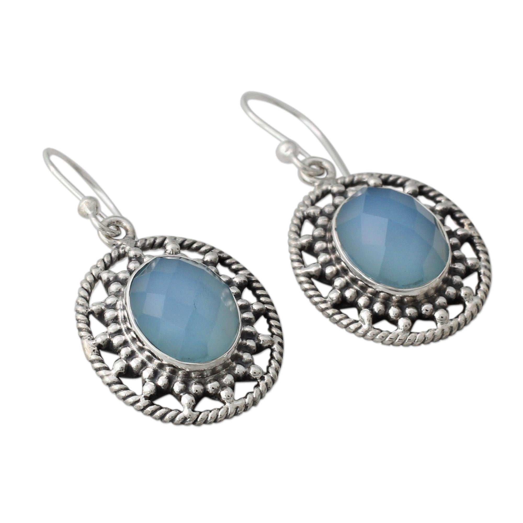 Premium Azure Ice Fair Trade Silver Earrings with Pale Blue Chalcedony