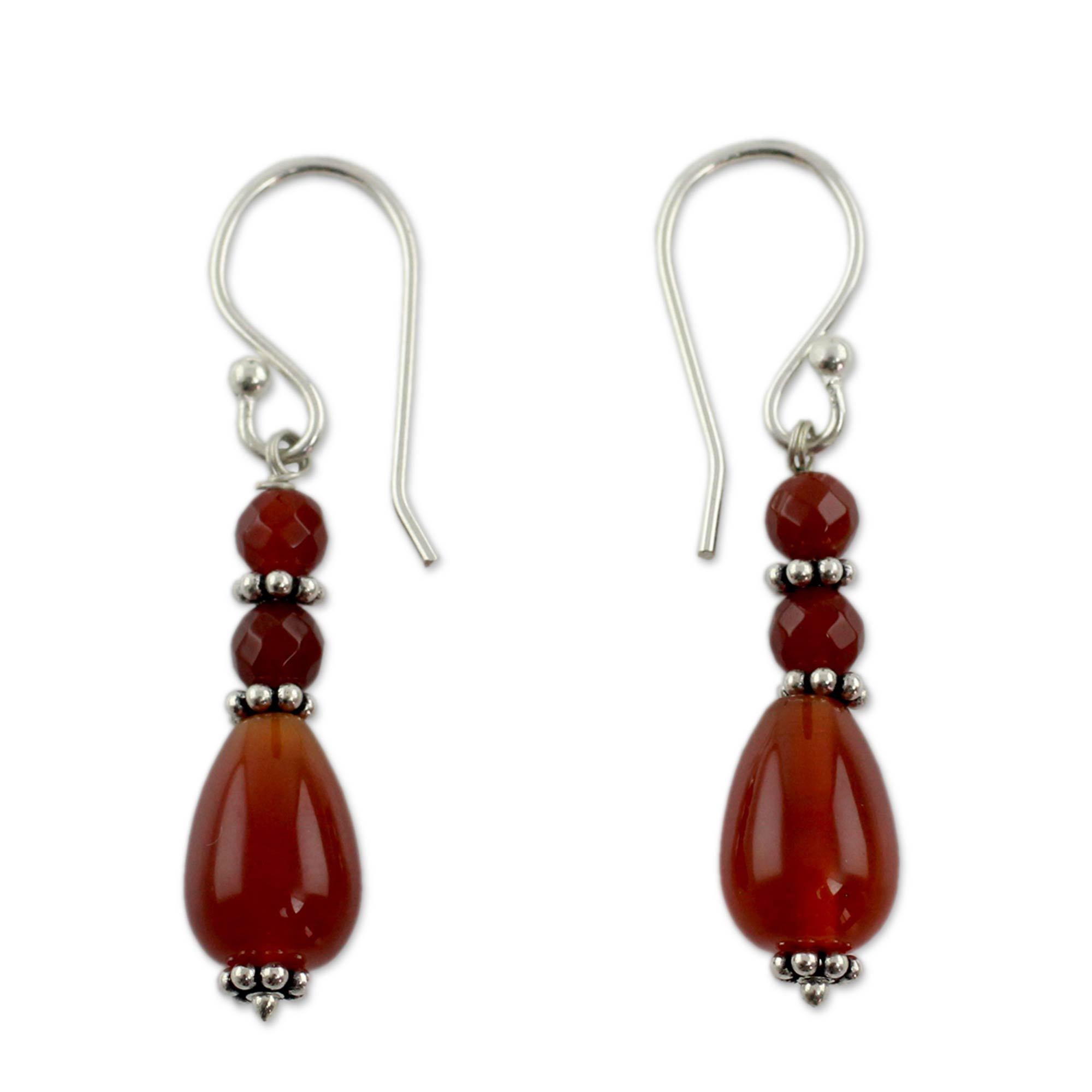 Premium Sterling Silver & Carnelian Beaded Earrings – Handcrafted Elegance