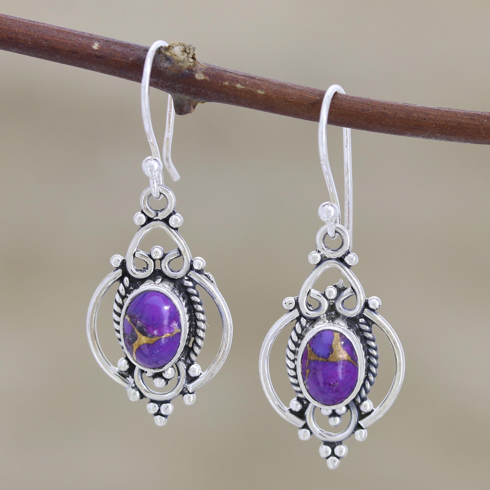 Premium Sterling Silver and Purple Gemstone Dangle Earrings