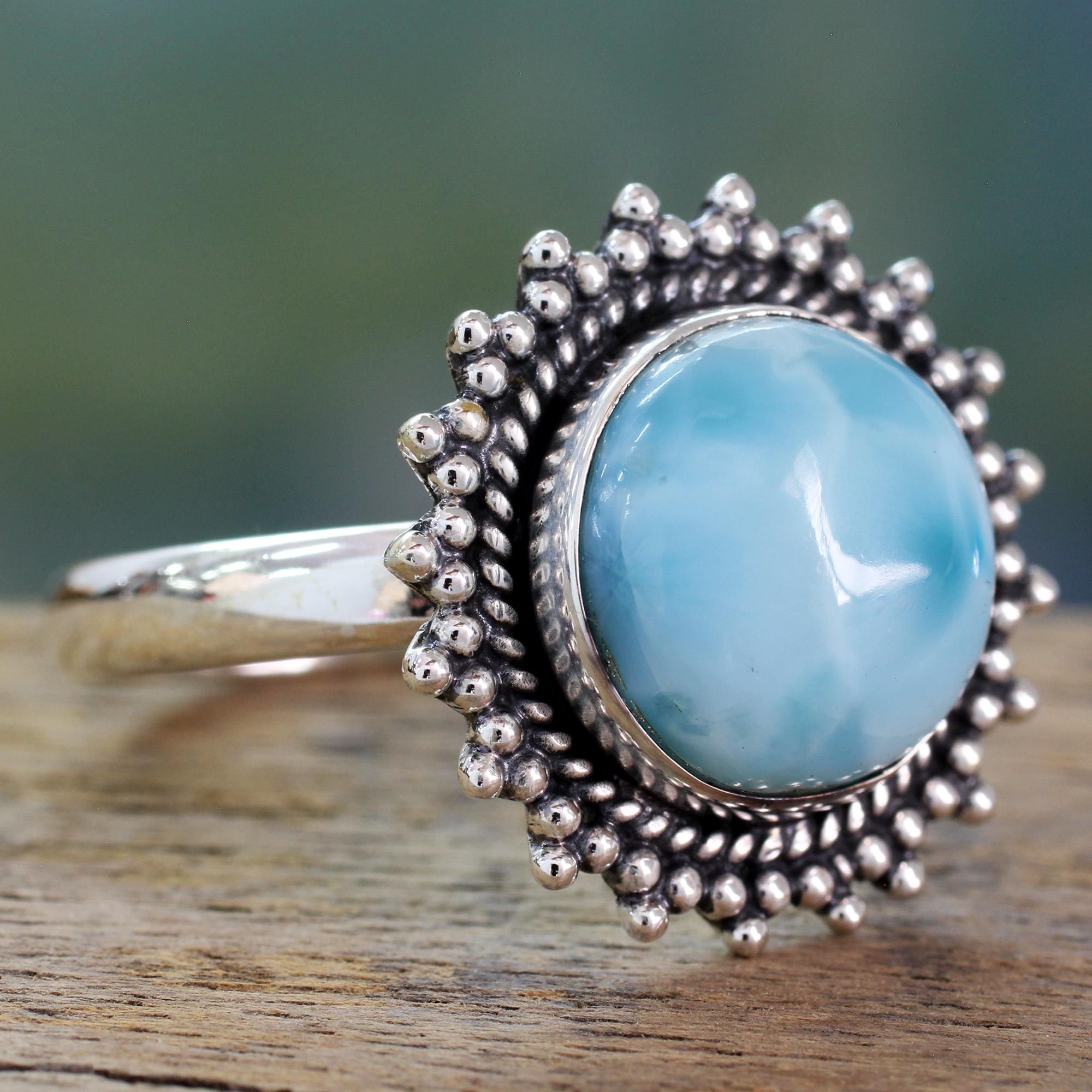 Premium Sea & Sky Larimar Sterling Silver Cocktail Ring - Ultimate Serenity