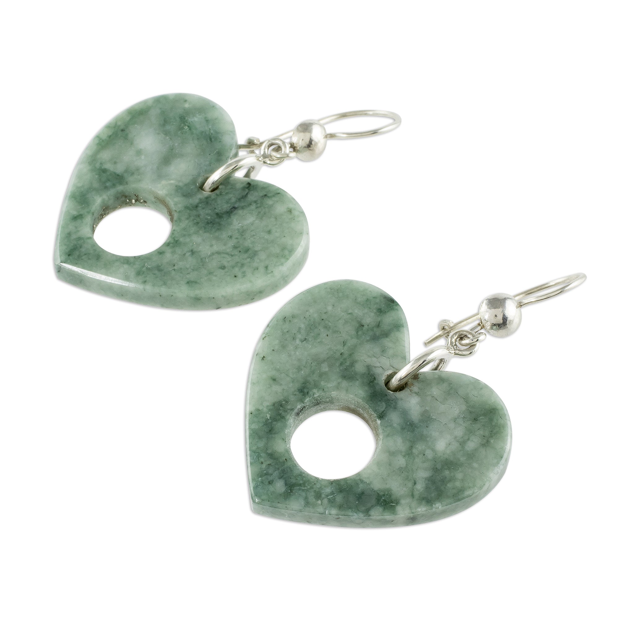 Premium Heart-Shaped Green Jade Dangle Earrings by Zandra Lorena Sajbin