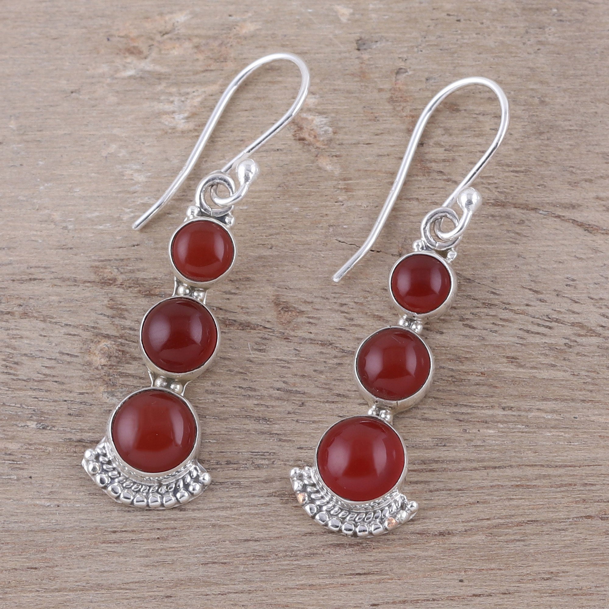 Premium Triple Gleam Carnelian Sterling Silver Dangle Earrings