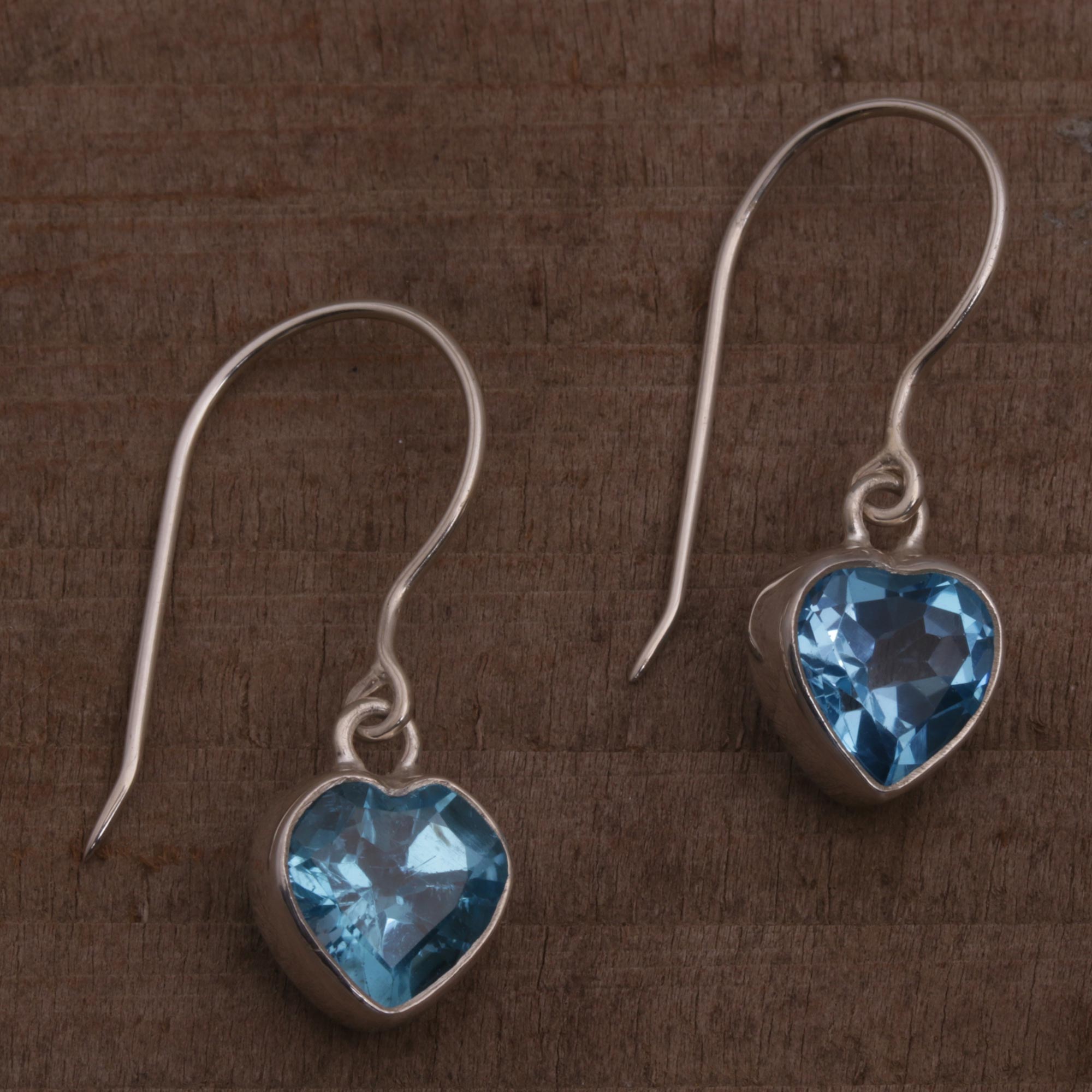 Premium Blue Topaz Heart Dangle Earrings - Bali Artisan Crafted