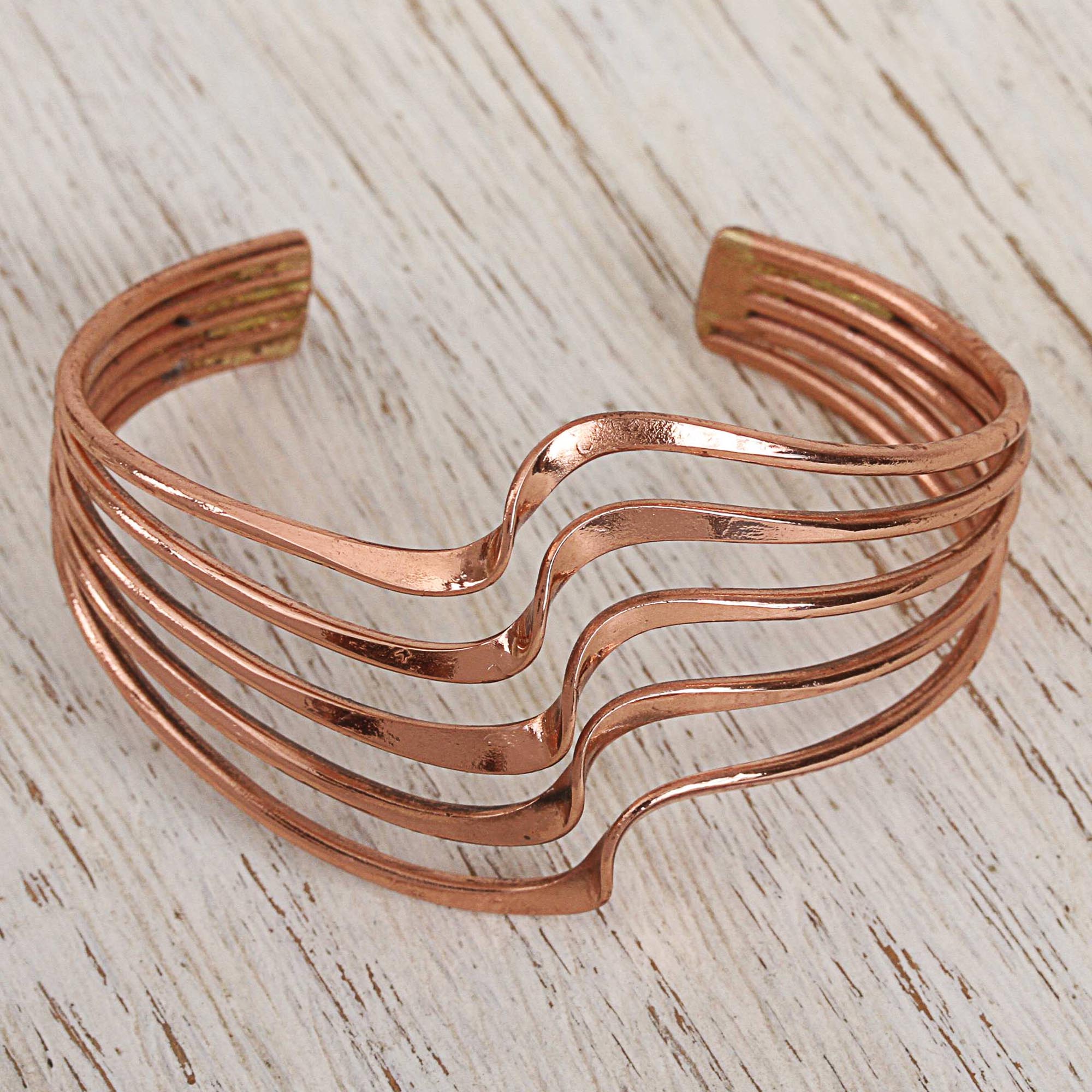 Premium Copper Wave Cuff Bracelet - Handcrafted Elegance