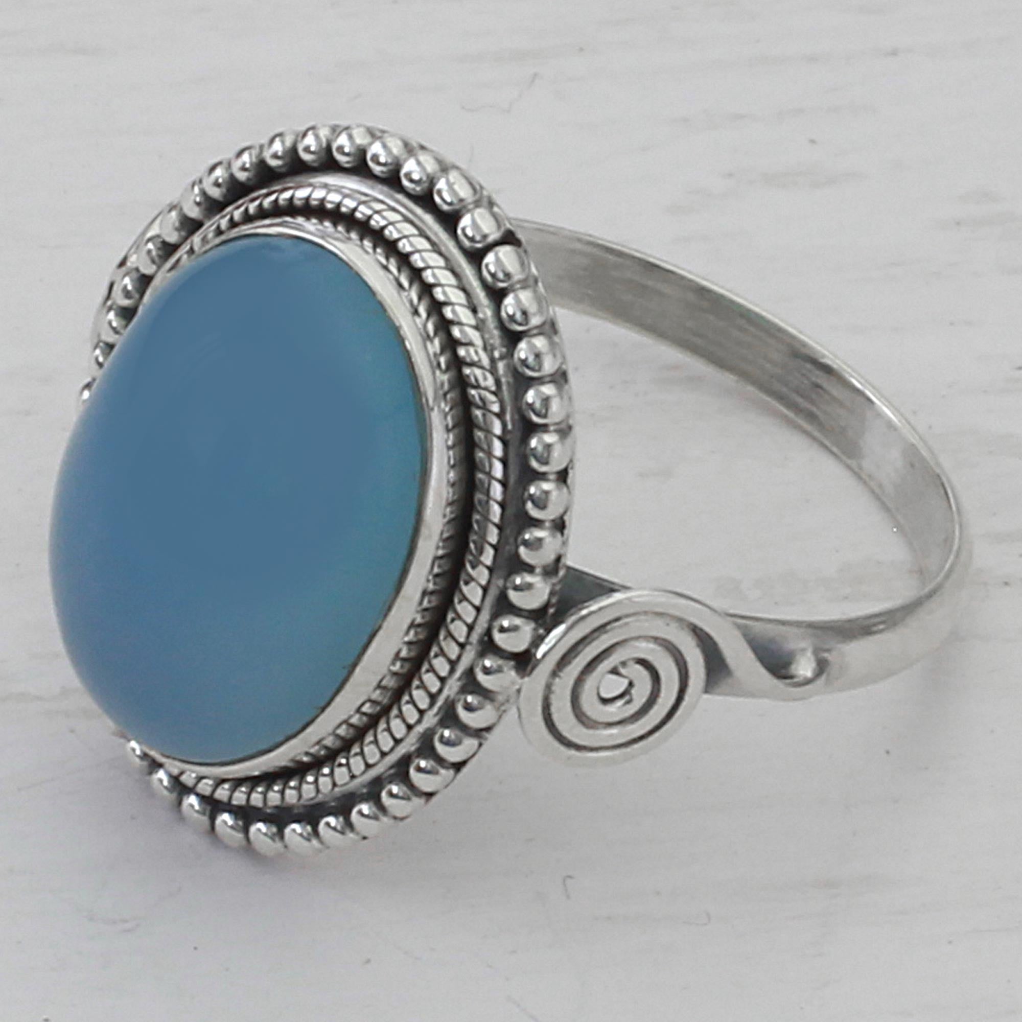 Premium Sky Reverie Chalcedony Cocktail Ring – Handcrafted Sterling Silver Jewelry