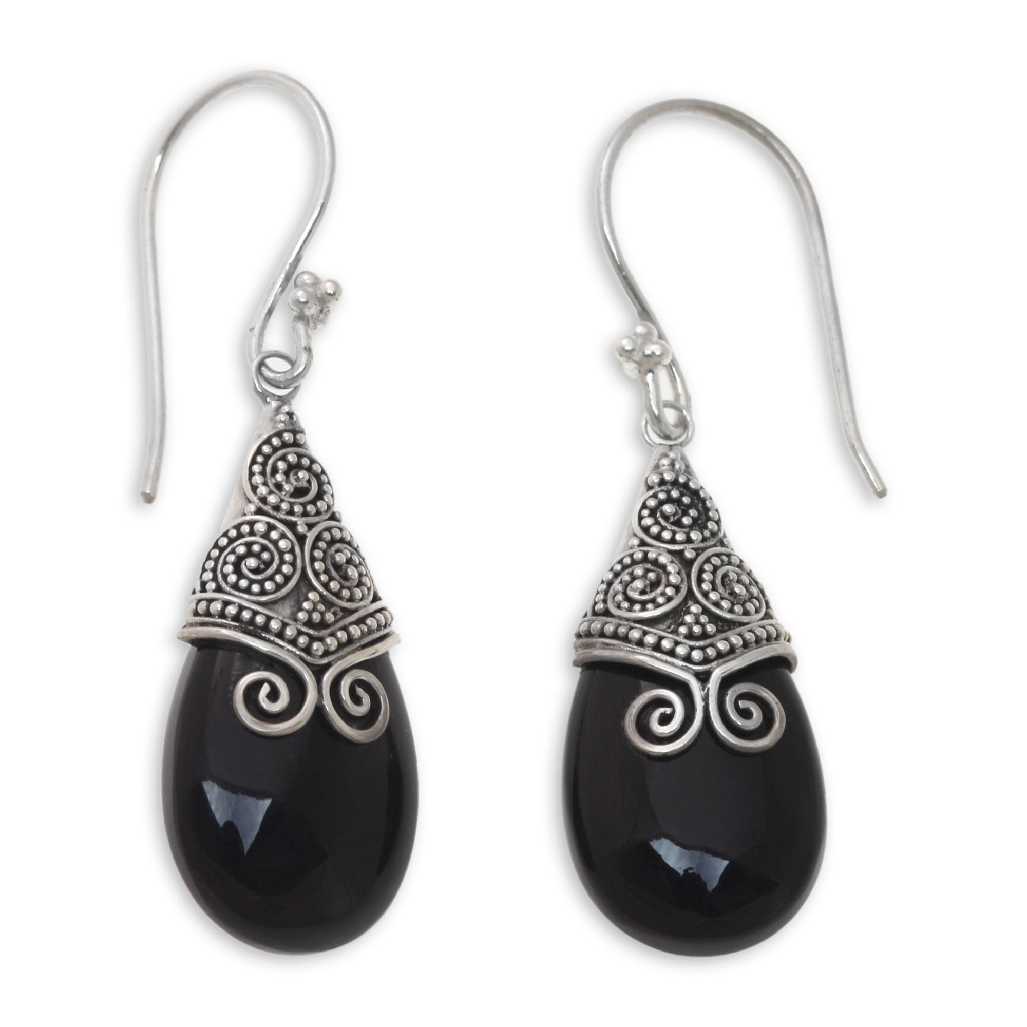 Premium Misty Mountain Onyx Dangle Earrings – Handcrafted Sterling Silver Jewelry from Bali