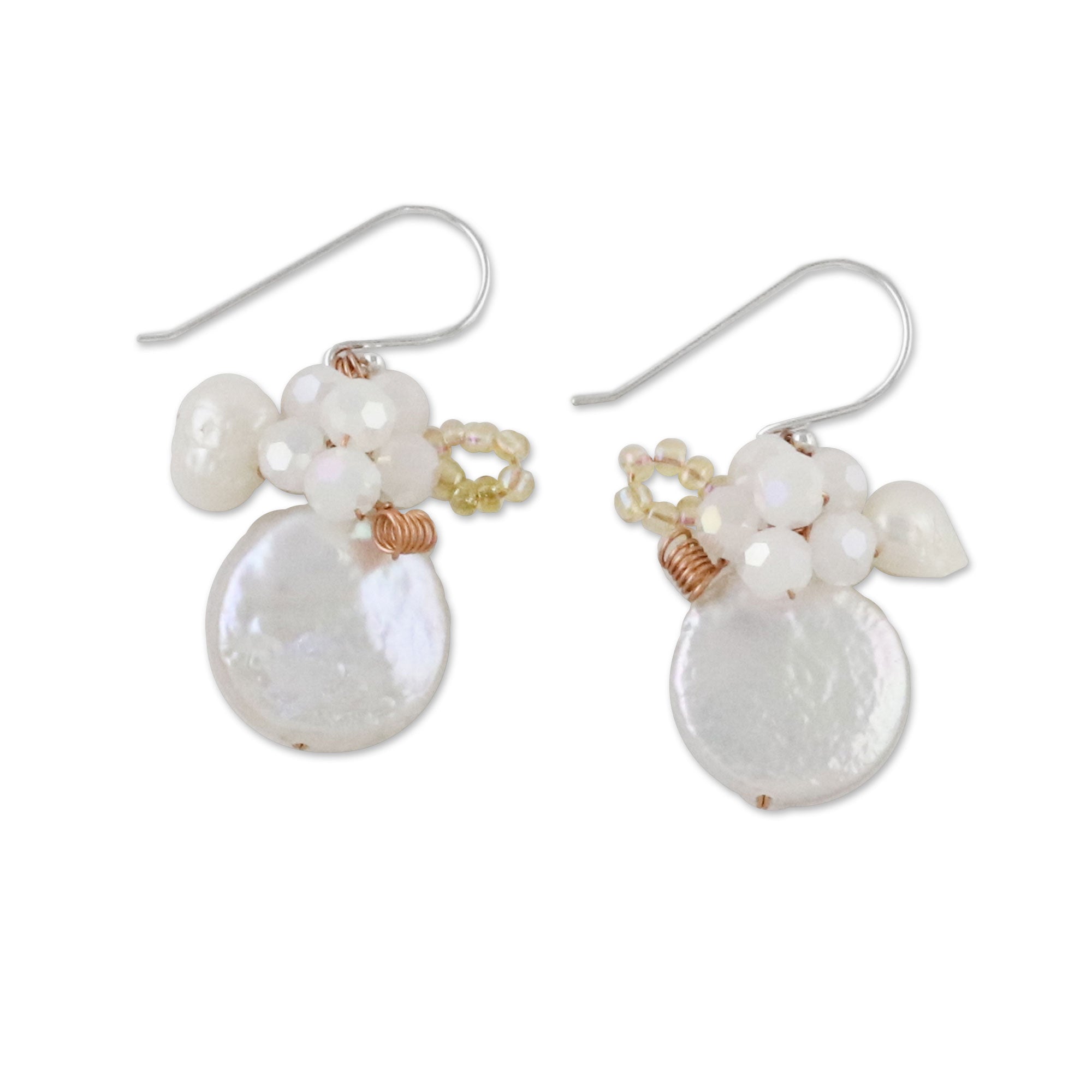 Ultimate Night Glamour: White Cultured Pearl & Glass Dangle Earrings