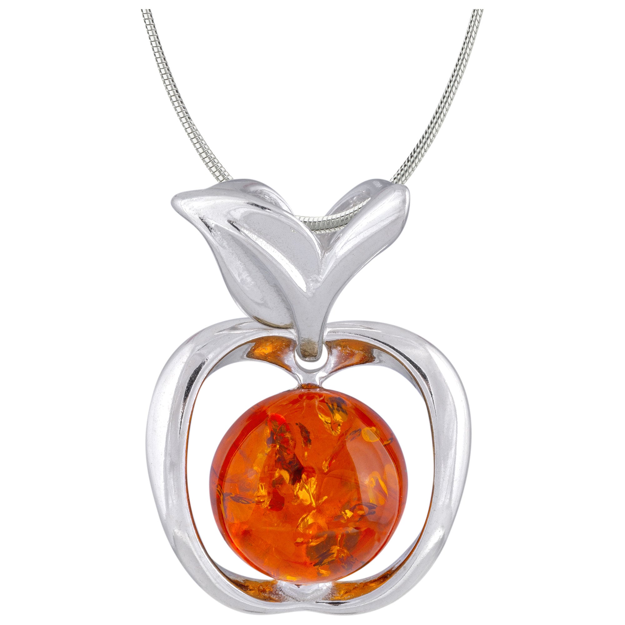 Premium Sterling & Baltic Amber Apple Necklace - Handcrafted Elegance