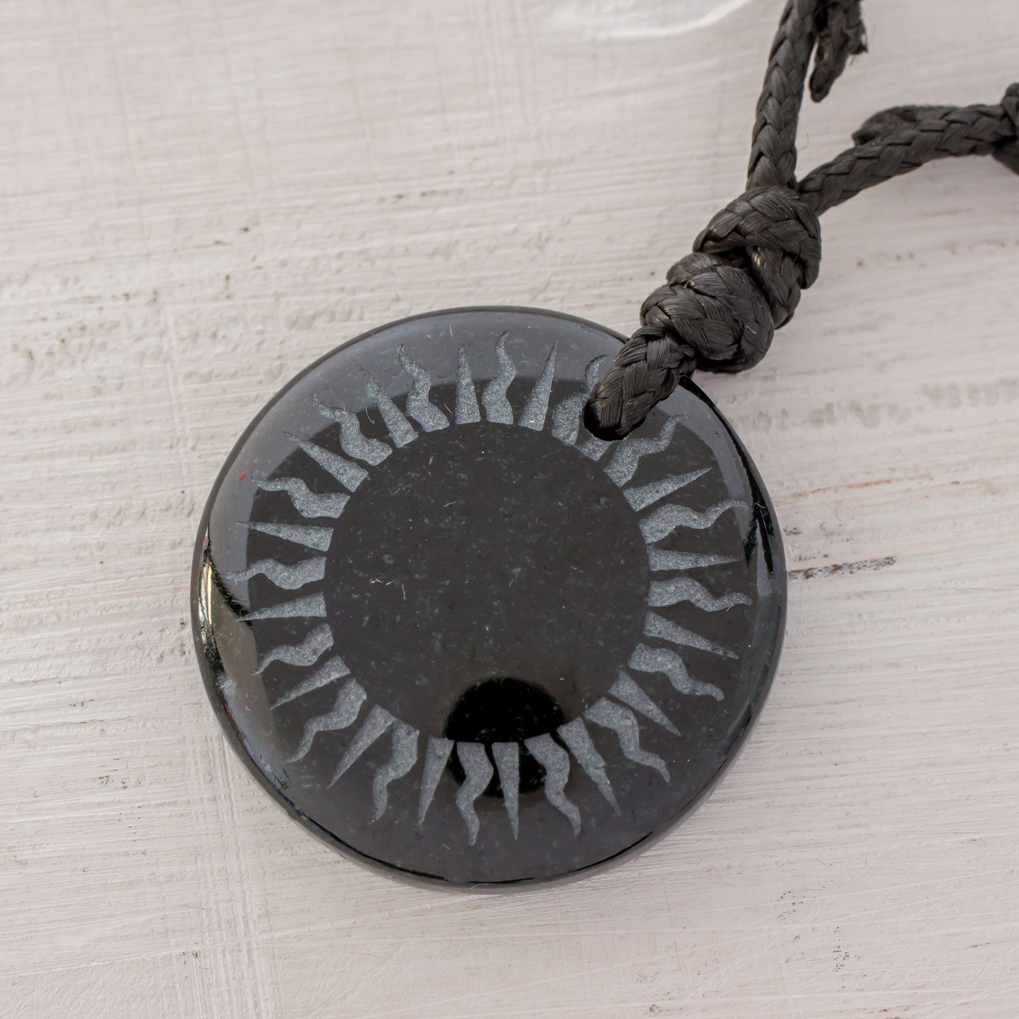 Premium Mayan Sunlight Black Jade Pendant Necklace - Handcrafted in Guatemala