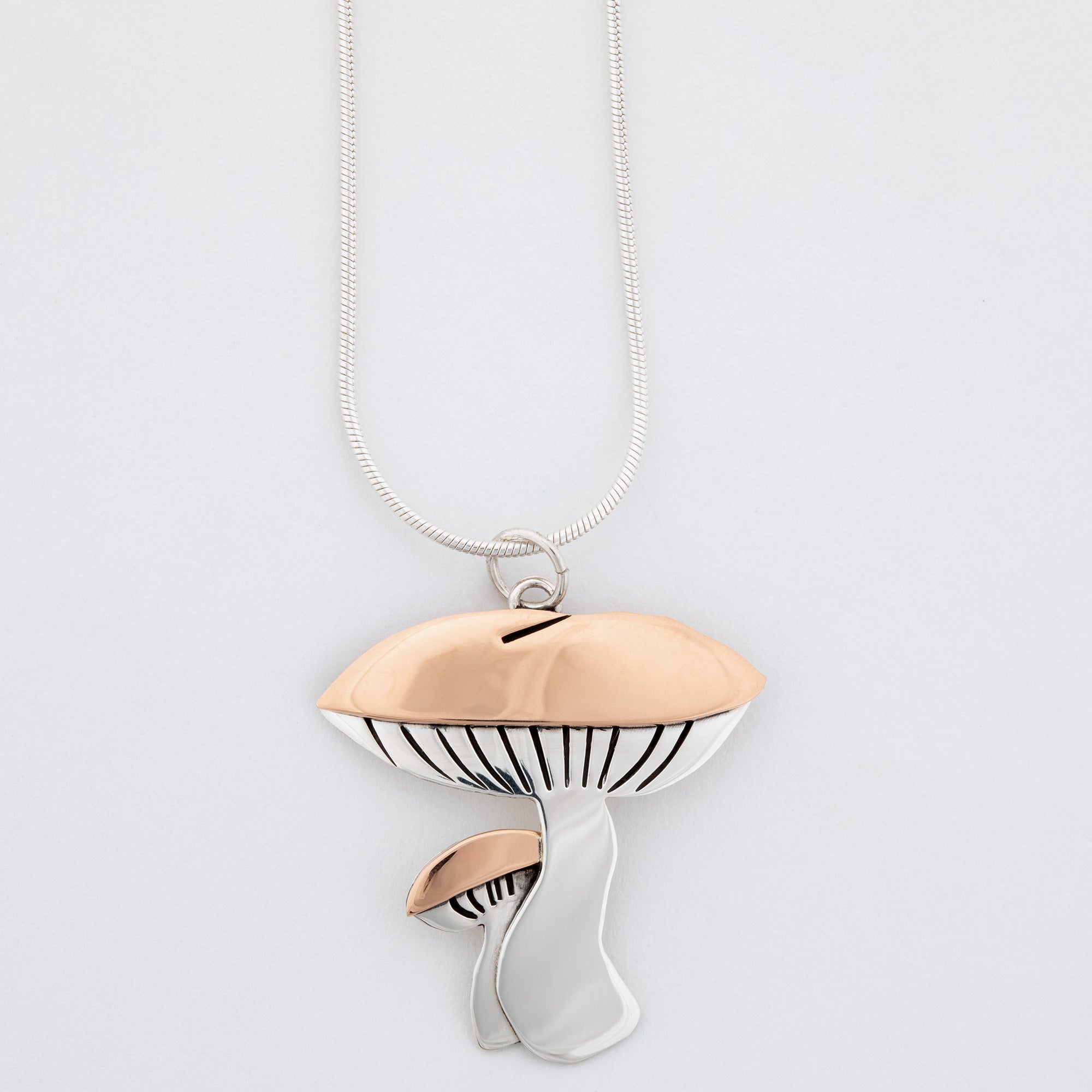 Premium Sterling Silver & Copper Mushroom Pendant Necklace