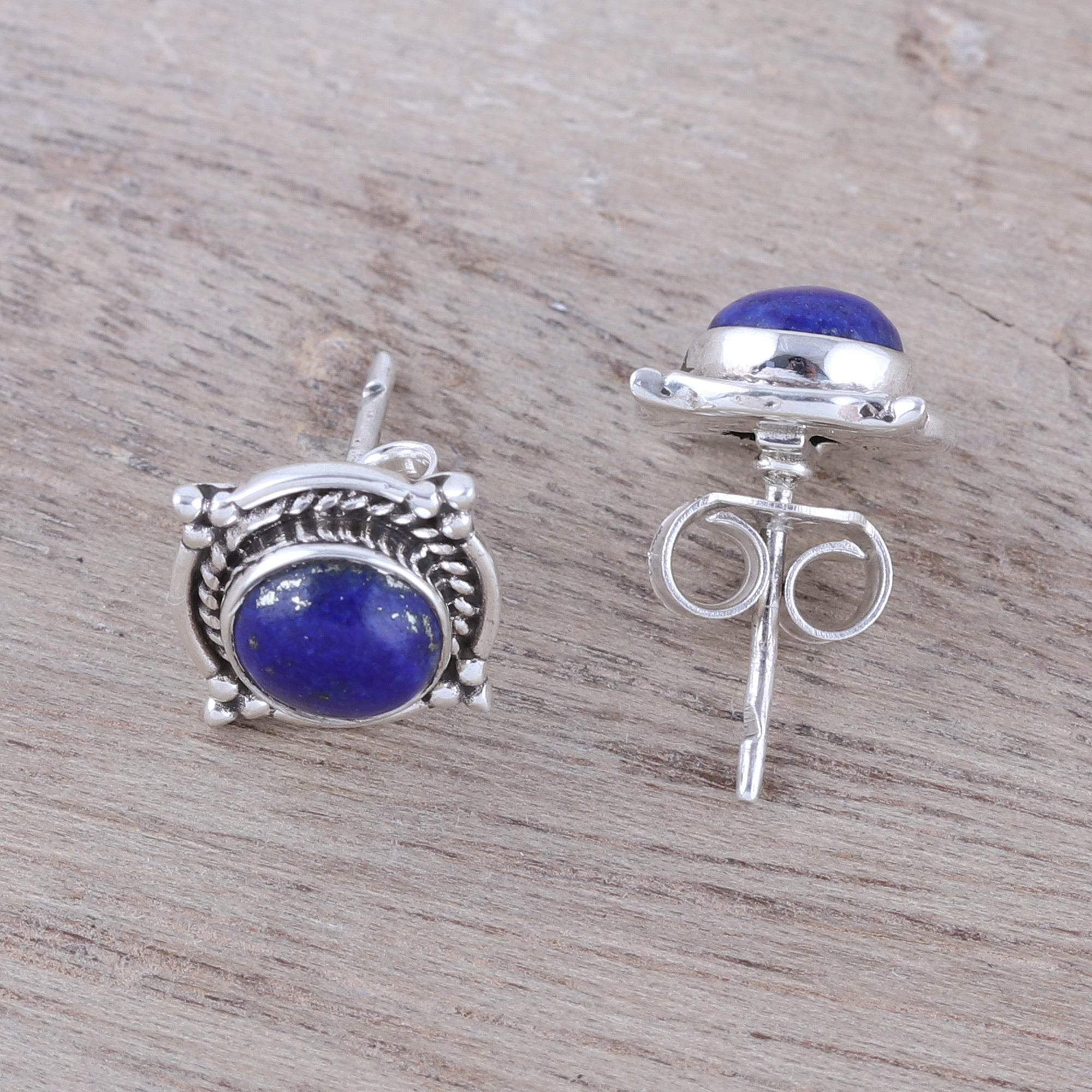 Premium Lapis Lazuli Stud Earrings - Elegant Indian Sterling Silver Design