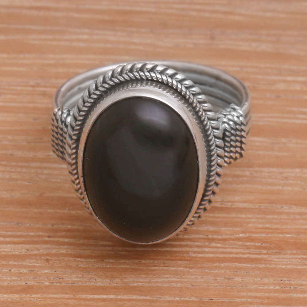 Premium Handmade Onyx & Sterling Silver Cocktail Ring – Balinese Artisan Craft