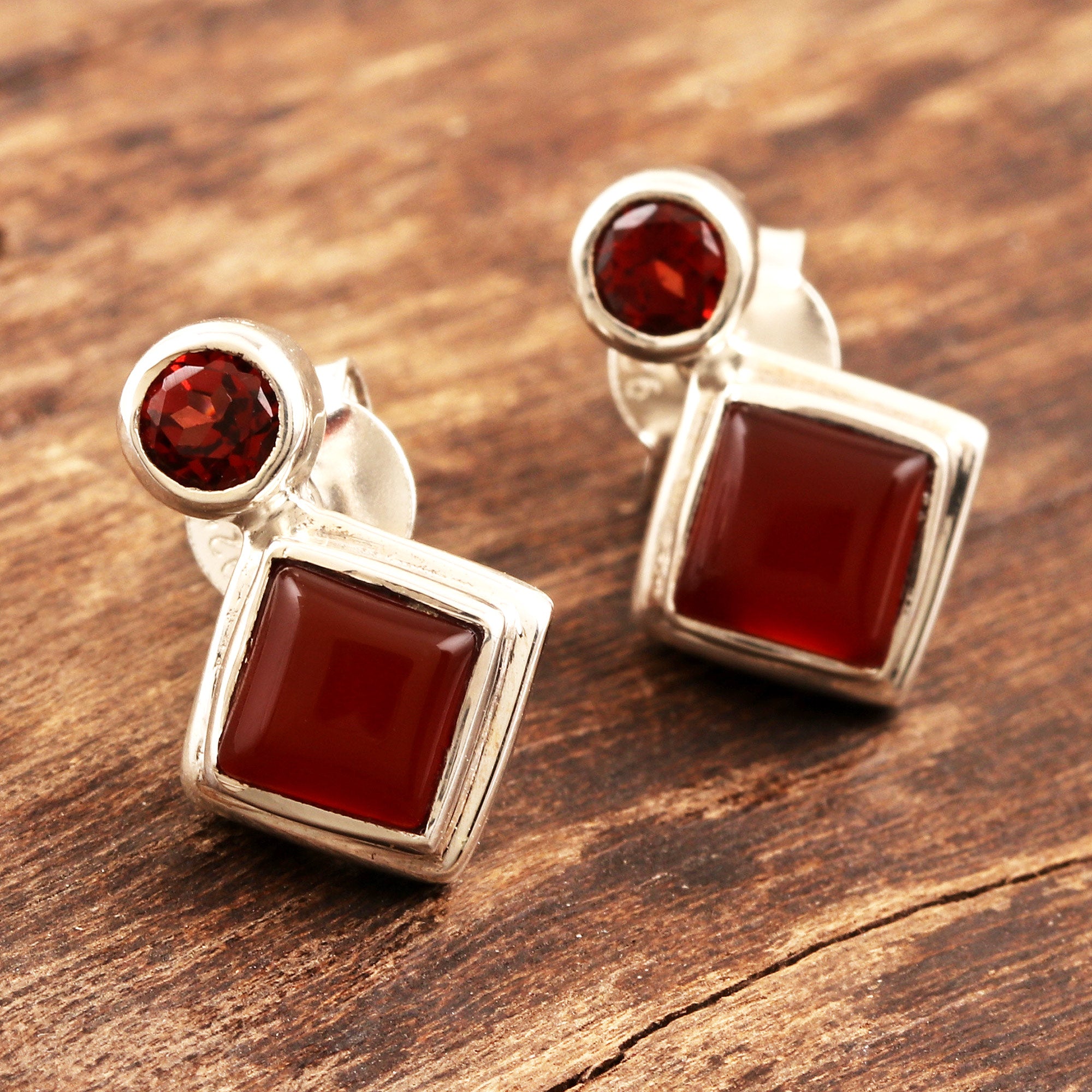 Premium Sterling Silver Drop Earrings with Red Carnelian & Garnet | Elegant Statement Jewelry