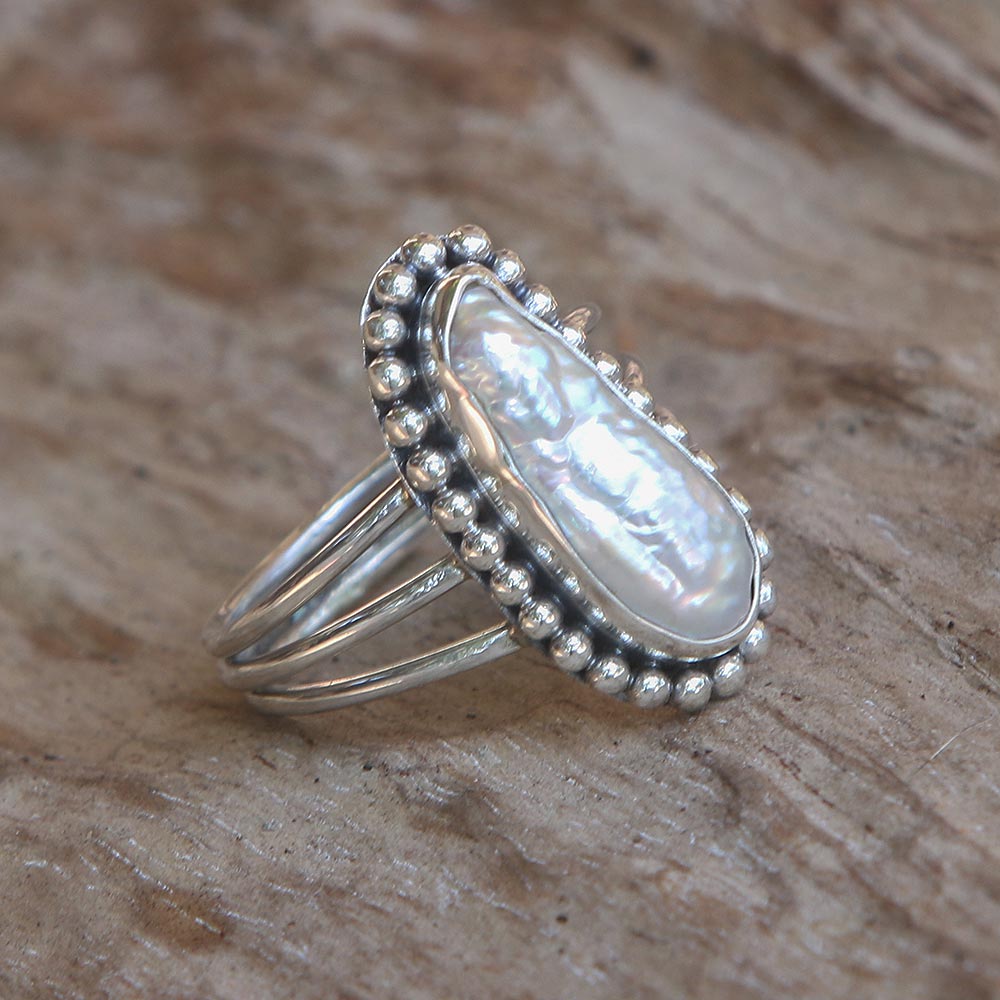 Premium Laut Princess Cultured Pearl Sterling Silver Cocktail Ring