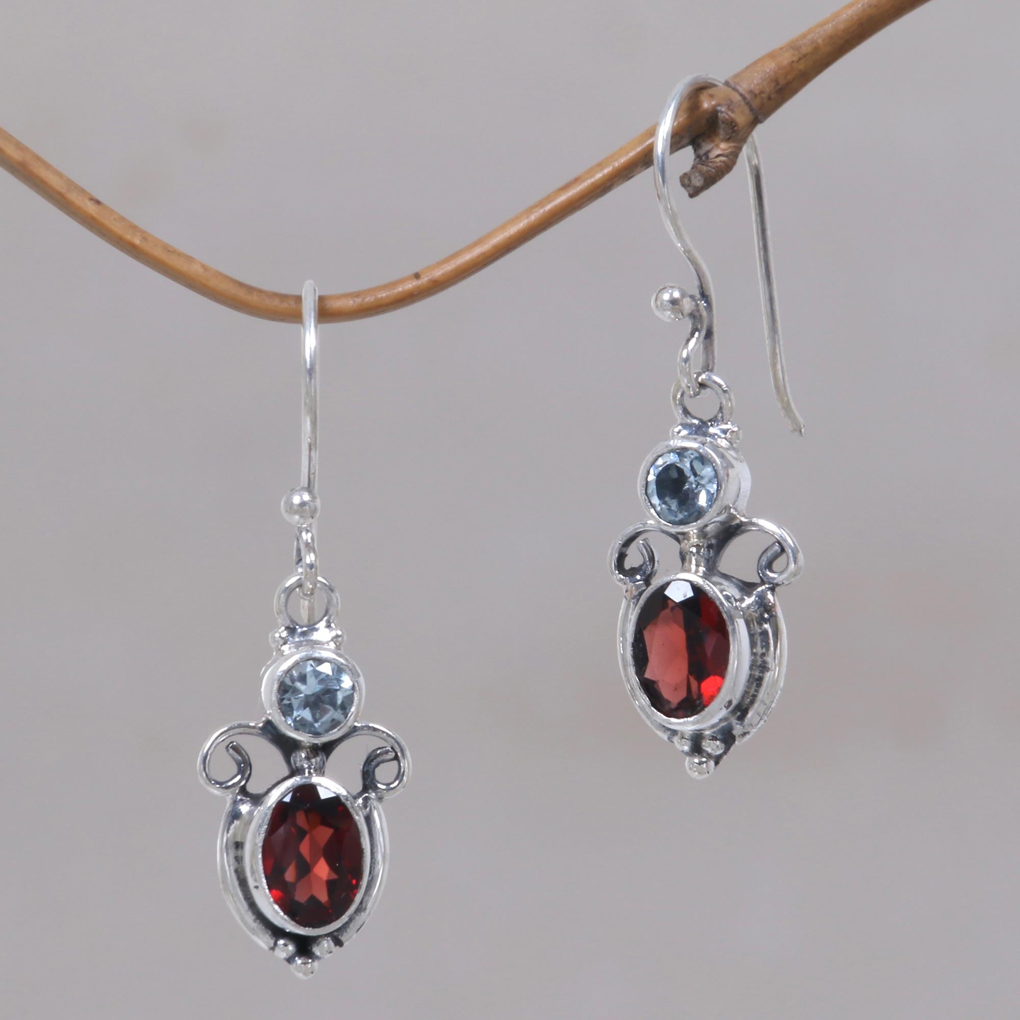 Premium Fire and Ice Multi-Gem Garnet Dangle Earrings - Handcrafted Elegance