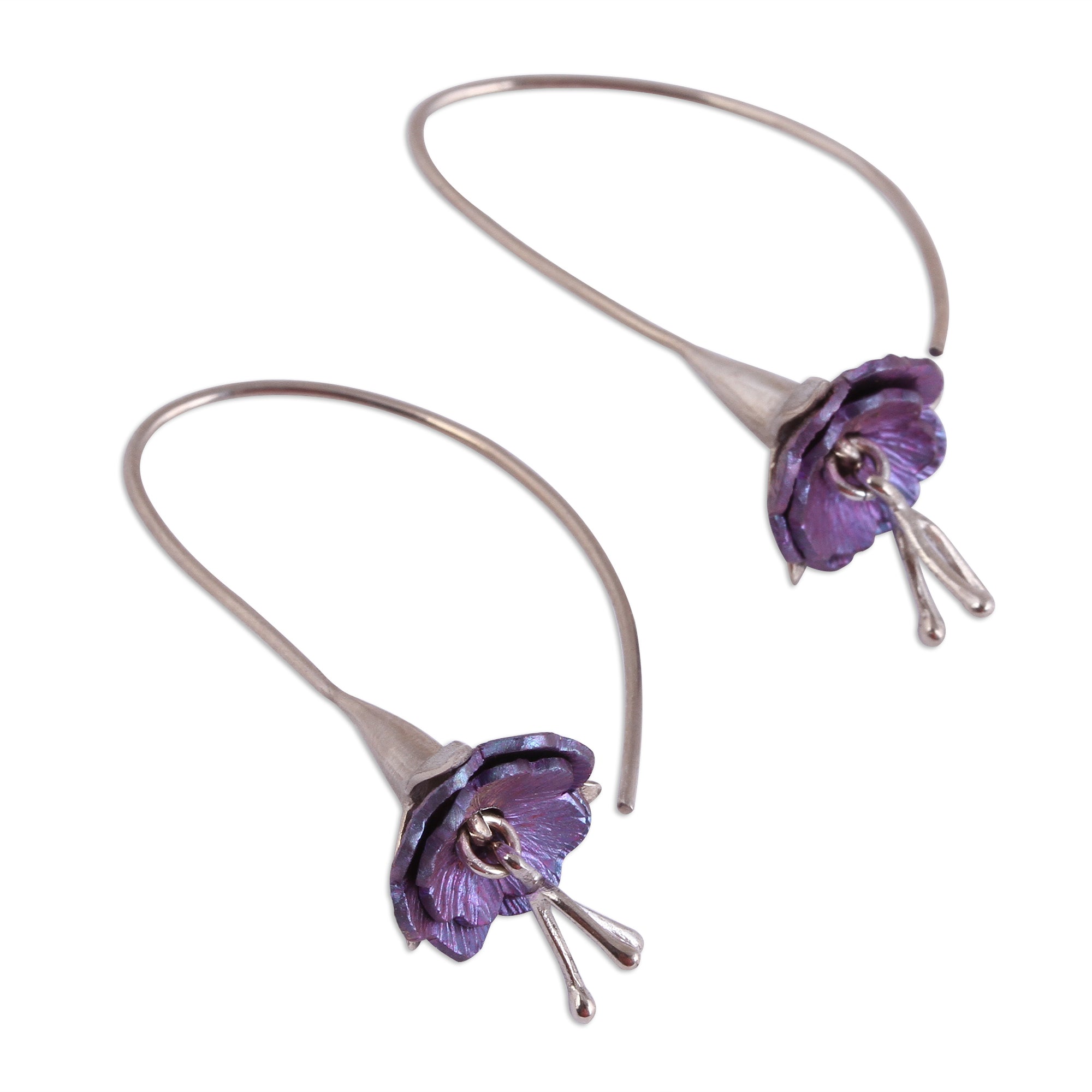 Premium Sleepy Flowers Titanium Plated Sterling Silver Drop Earrings