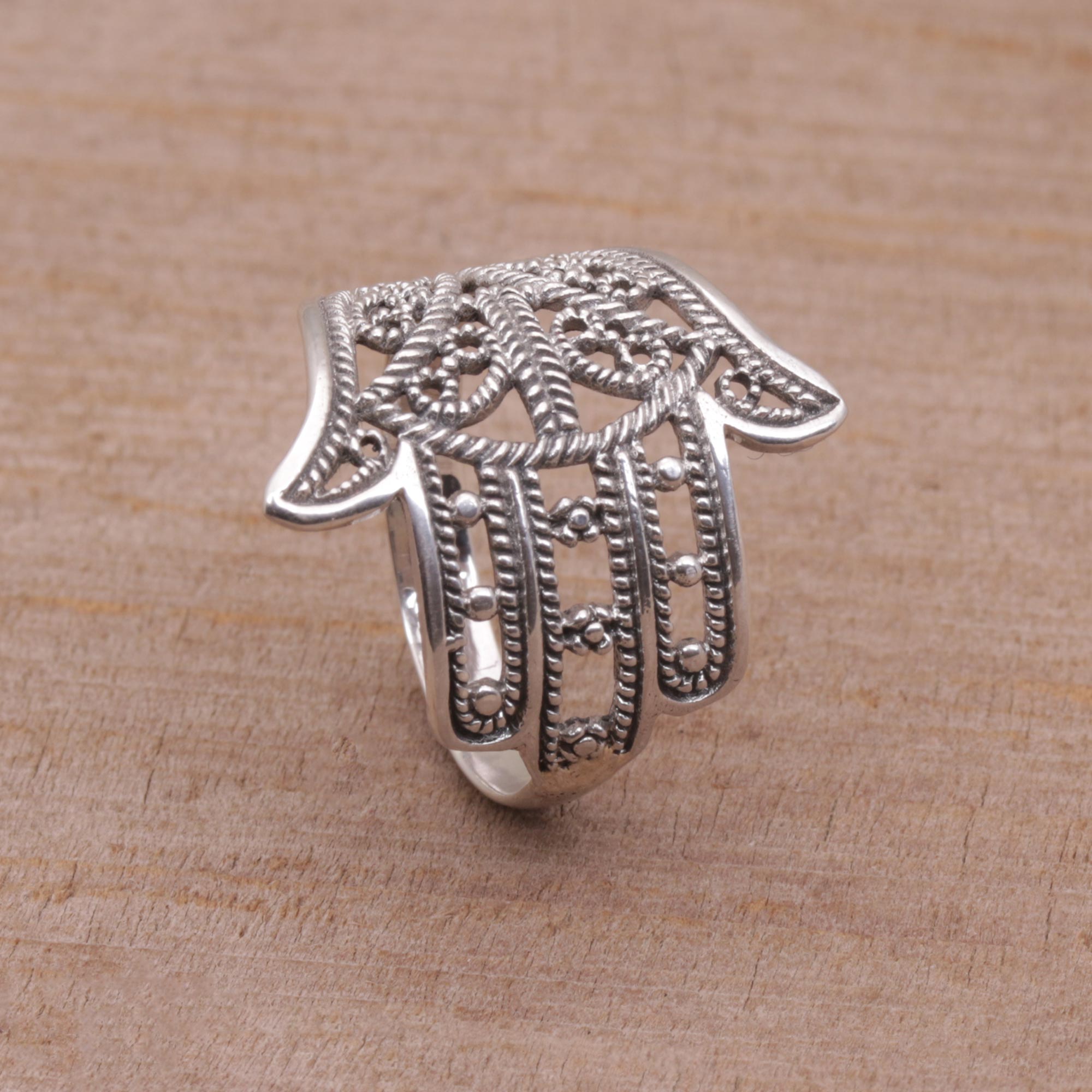 Premium Hamsa Rope Sterling Silver Ring – Handcrafted in Bali for Ultimate Protection