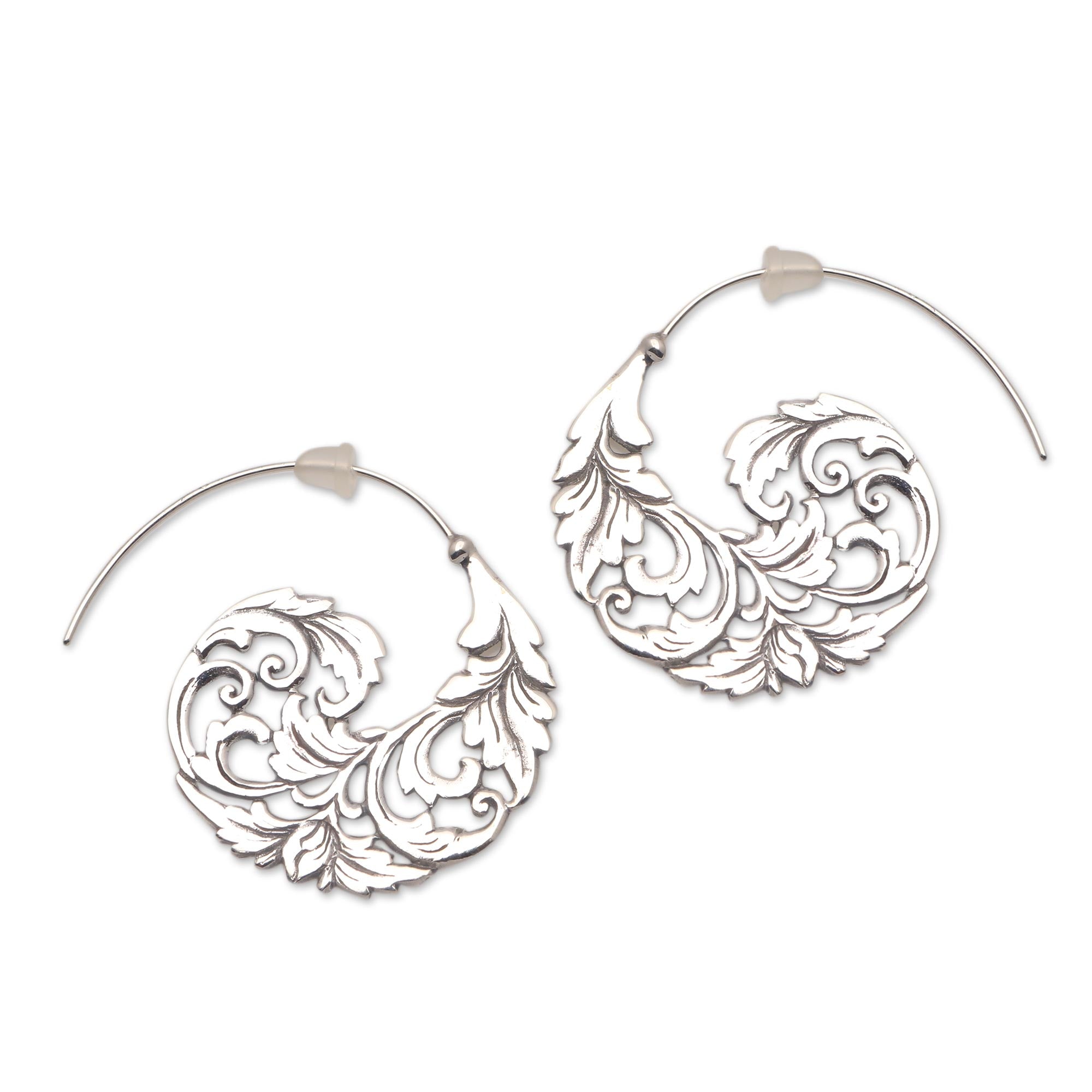 Premium Sterling Silver Vine Half-Hoop Earrings - Handcrafted in Bali