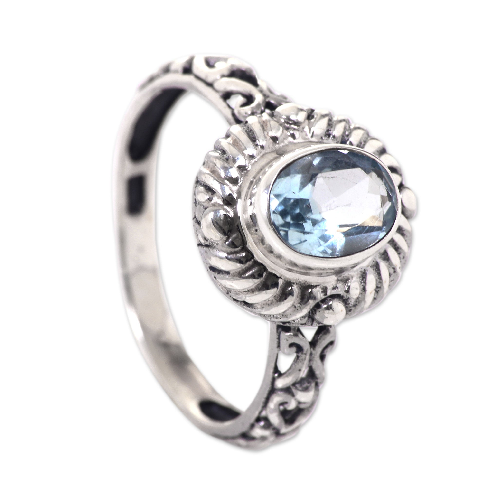 Premium Faceted Blue Topaz Sterling Silver Ring – Balinese Sea Inspired