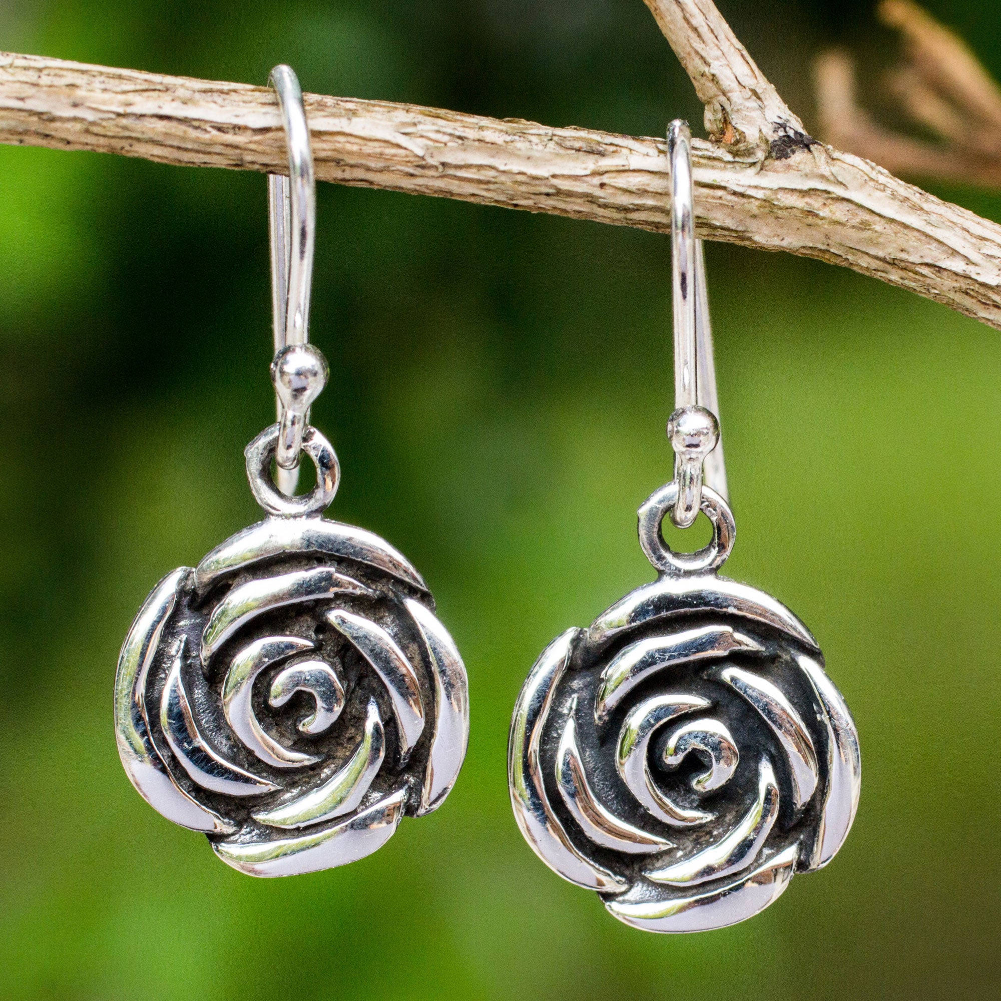 Premium Spiral Rose Sterling Silver Hook Earrings - Handcrafted Elegance