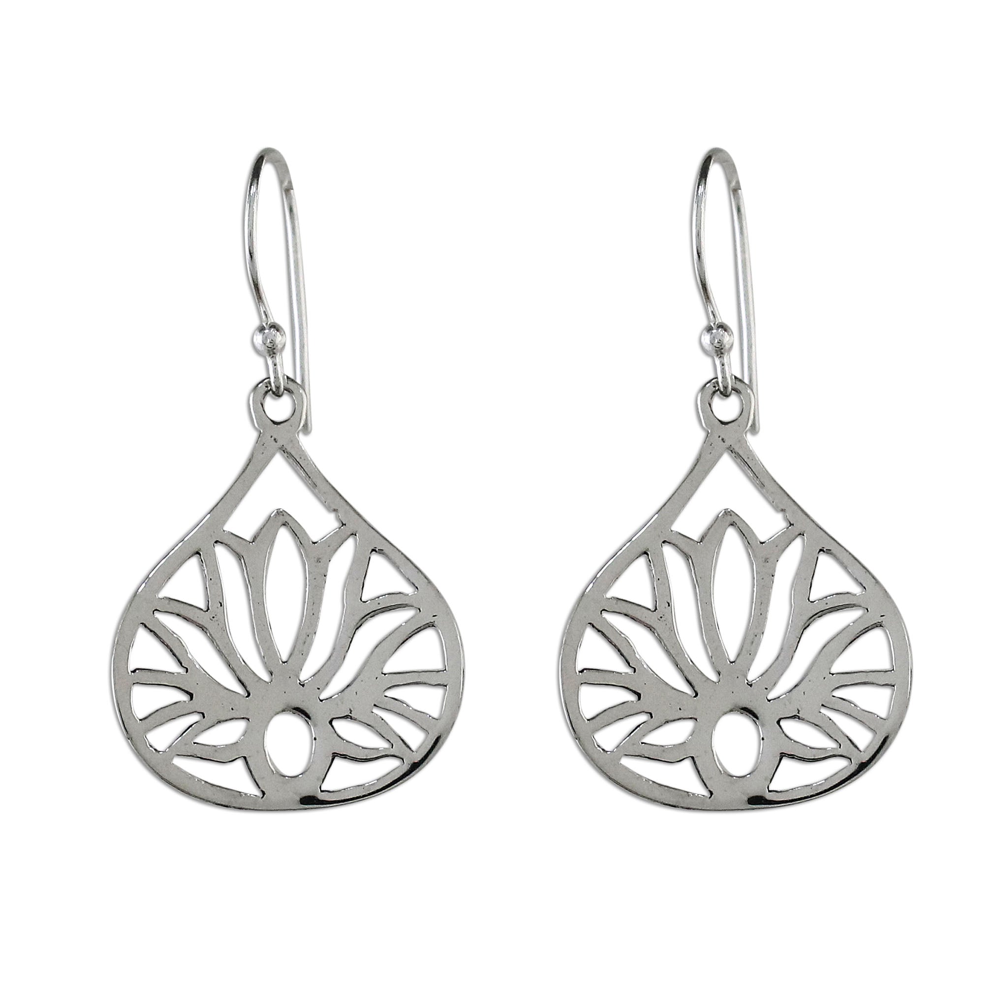 Premium Shimmering Lotus Sterling Silver Dangle Earrings - Handcrafted in Thailand