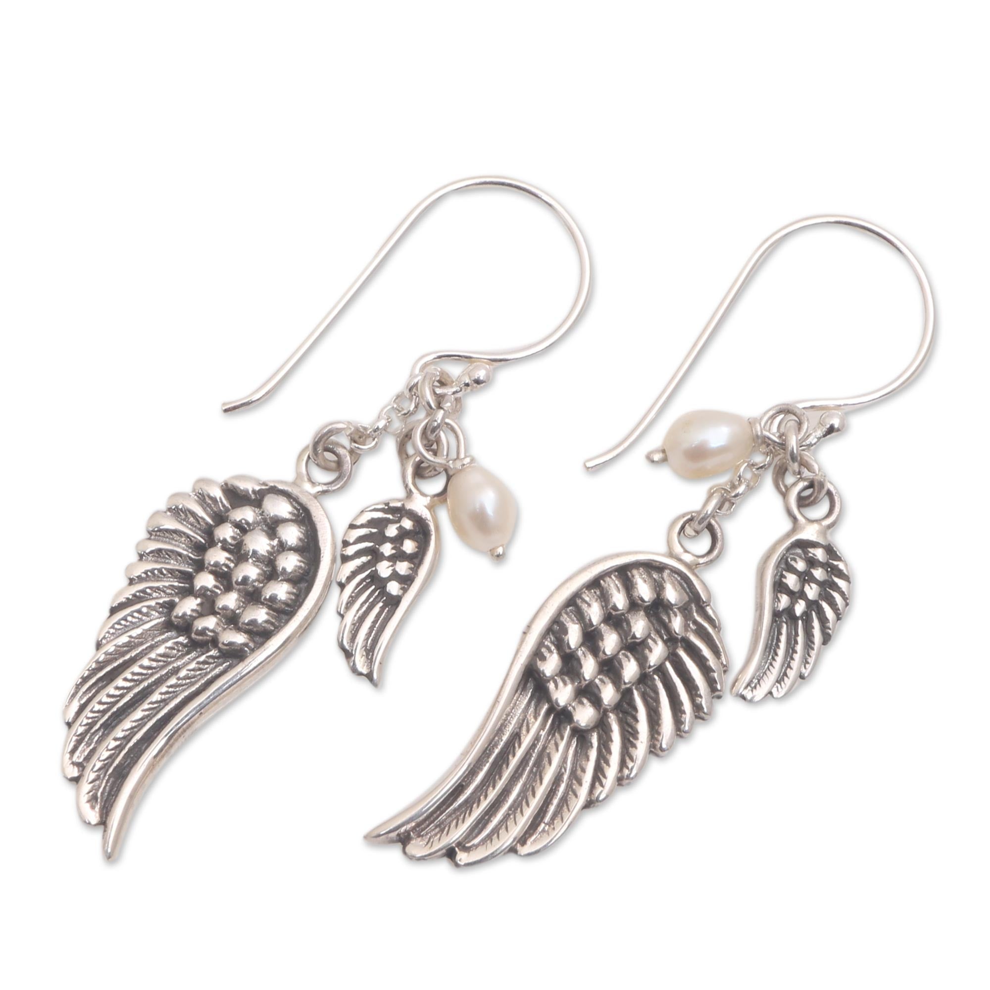 Premium Winged Glow Cultured Pearl Dangle Earrings – Handcrafted in Bali