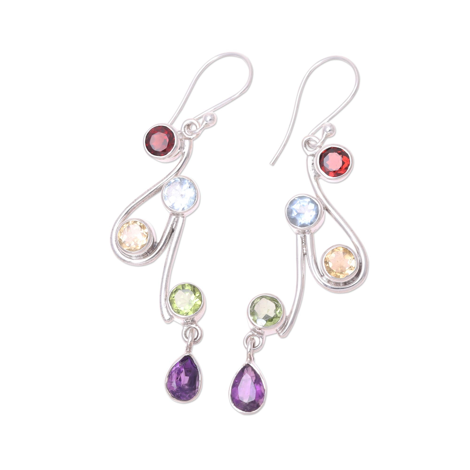 Premium Dancing Rainbow Multi-Gemstone Sterling Silver Dangle Earrings - Upgrade Your Style