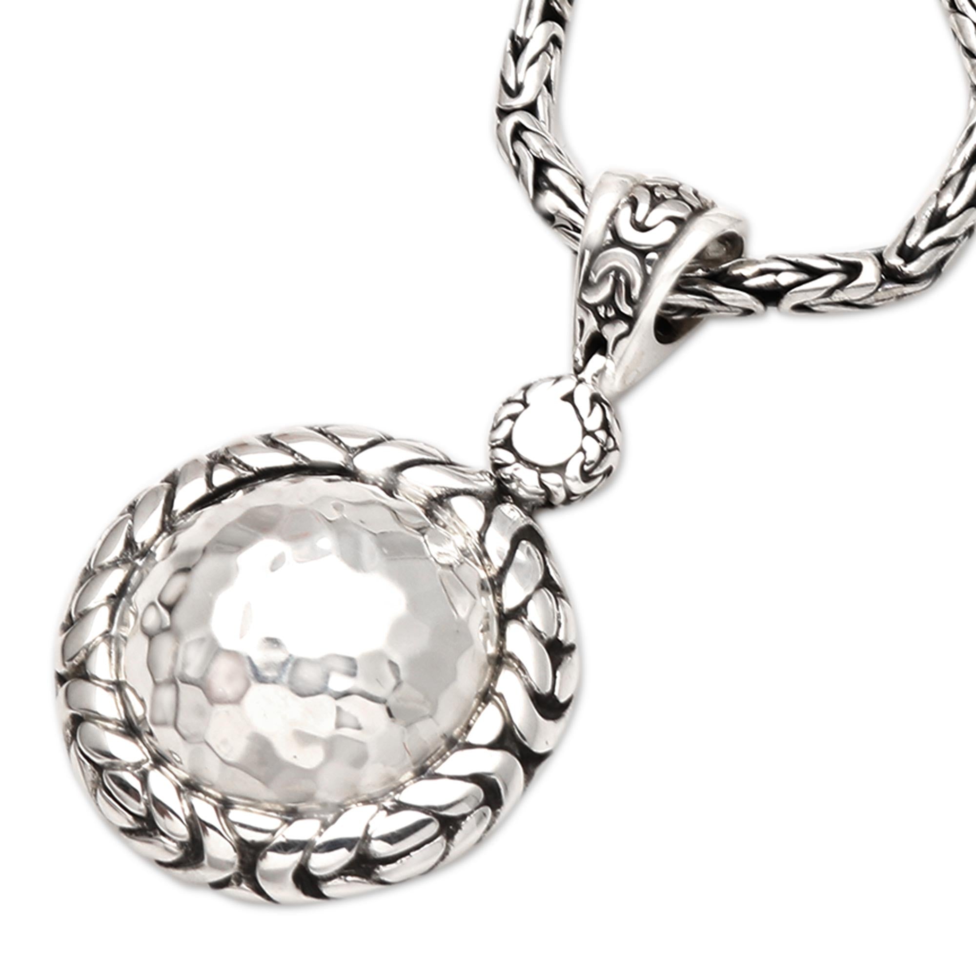 Premium Byzantine Link Sterling Silver Meditation Pendant Necklace