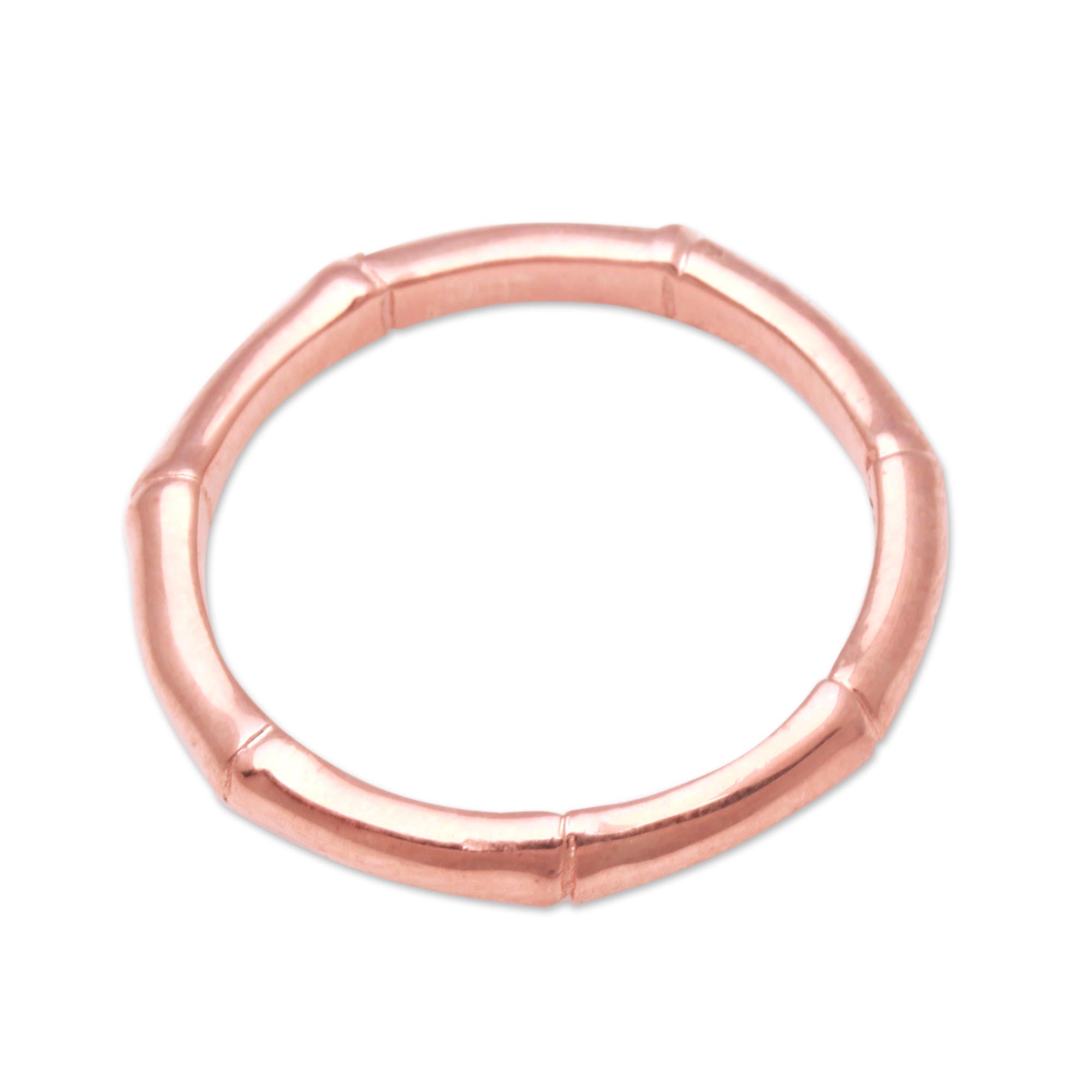 Premium Bamboo Motif Silver Band Ring with 18k Rose Gold Finish