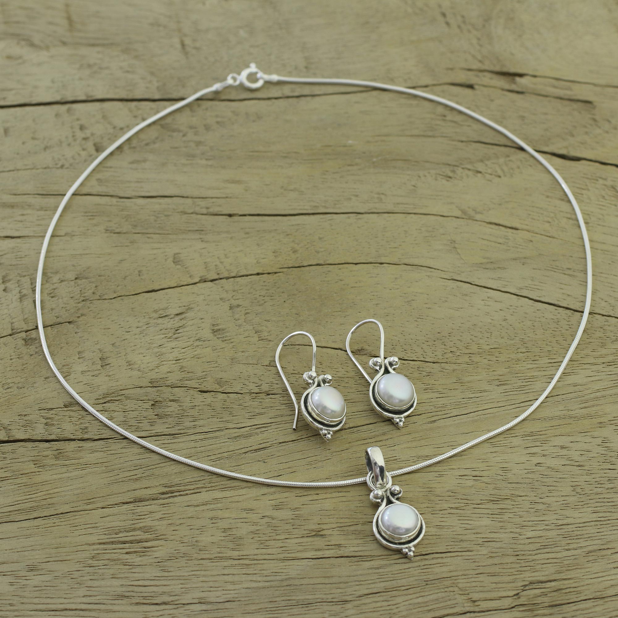 Premium Sterling Silver Pearl Bridal Jewelry Set - Handcrafted Elegance from India