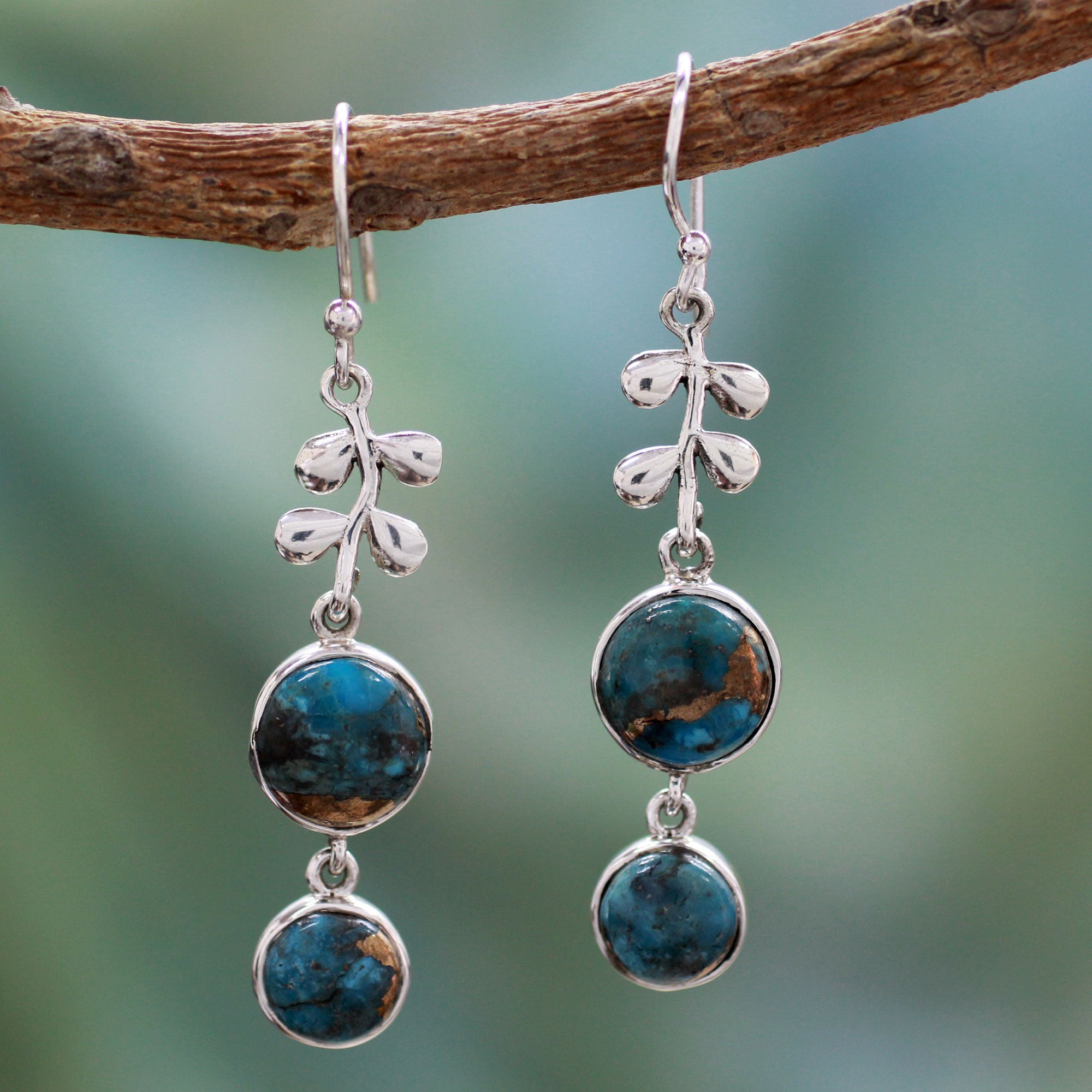 Premium Sterling Silver Blueberry Dangle Earrings with Turquoise Accents