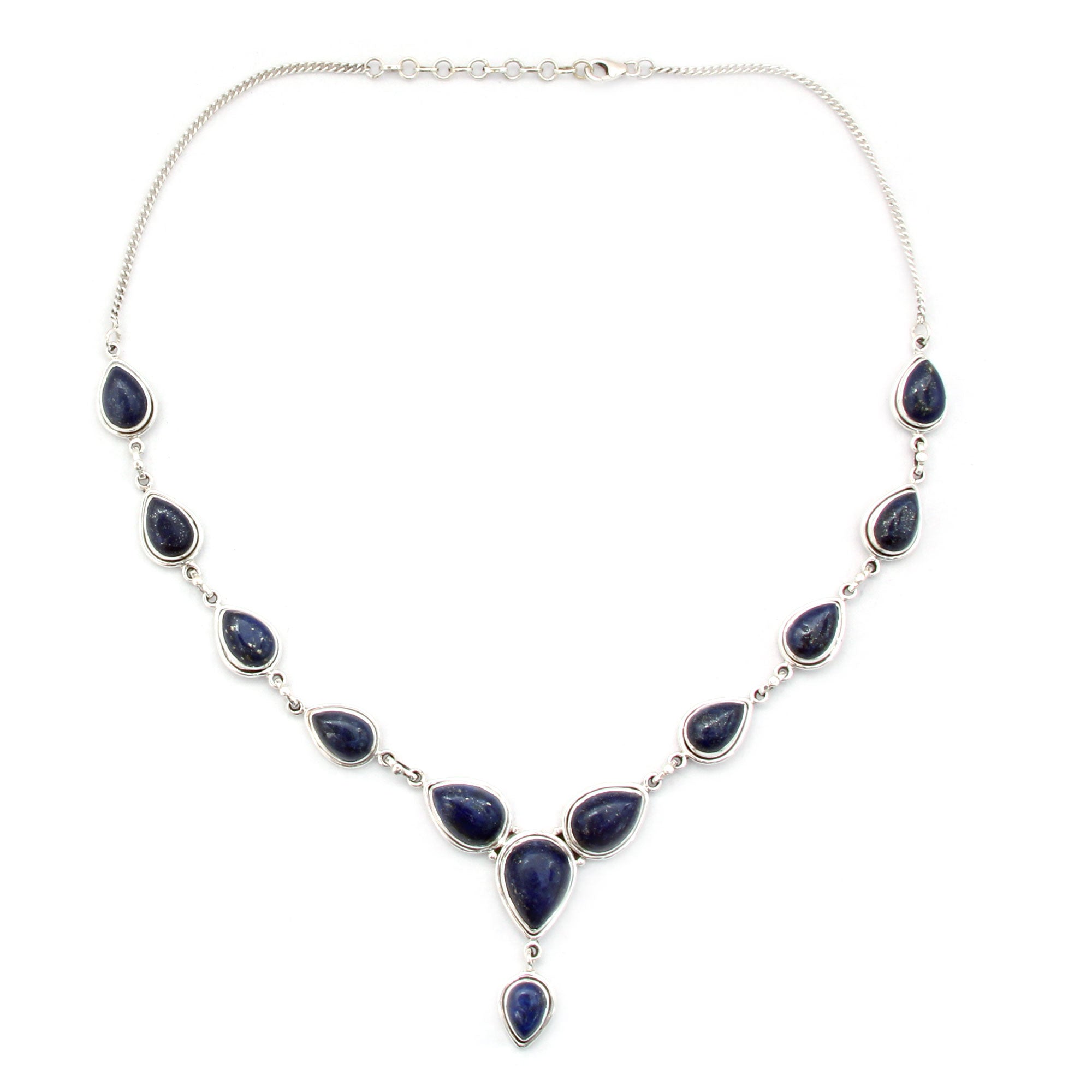 Premium Lapis Lazuli Sterling Silver Necklace – Elegant Teardrop Design