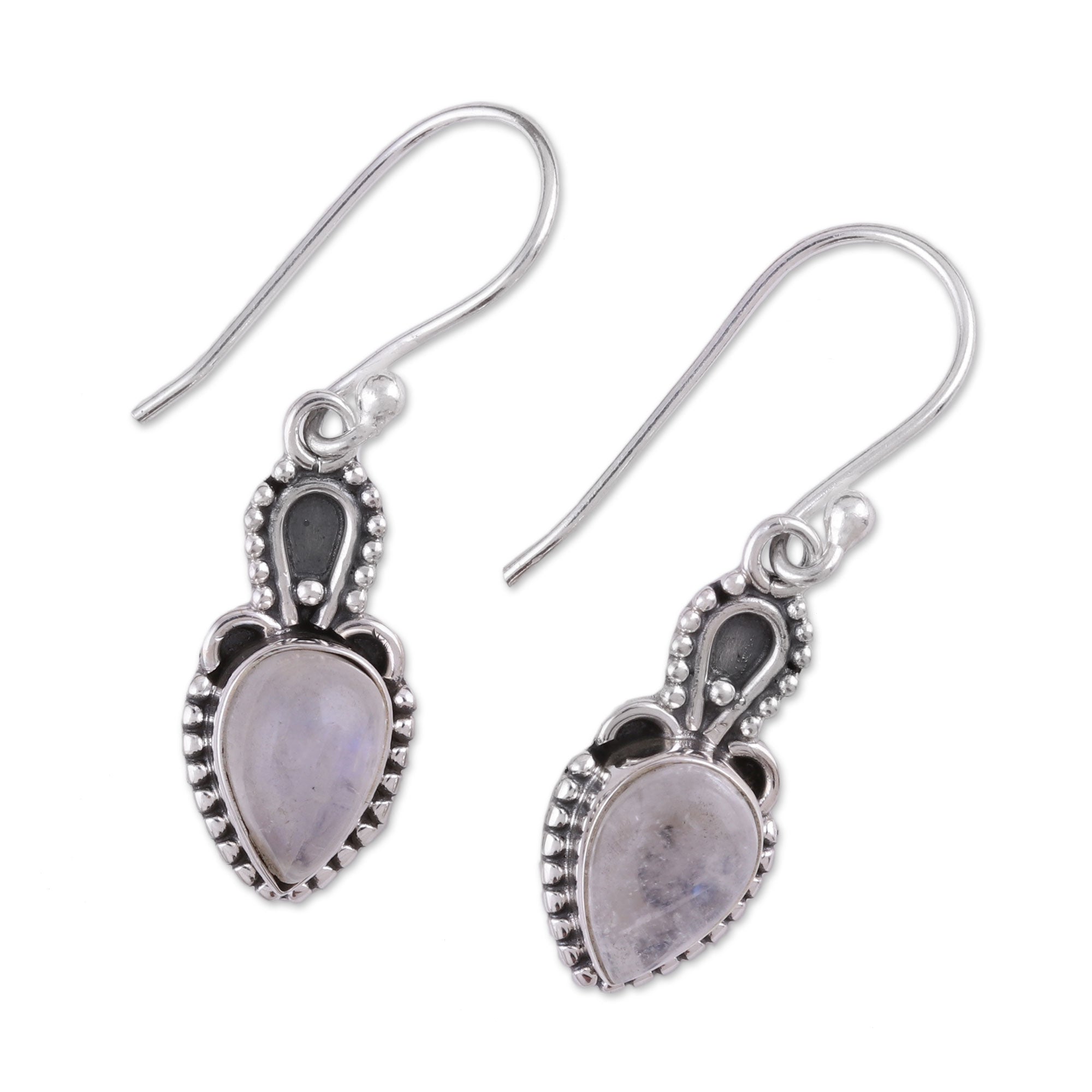 Premium Rainbow Moonstone Sterling Silver Hook Earrings - Earthly Crown Collection