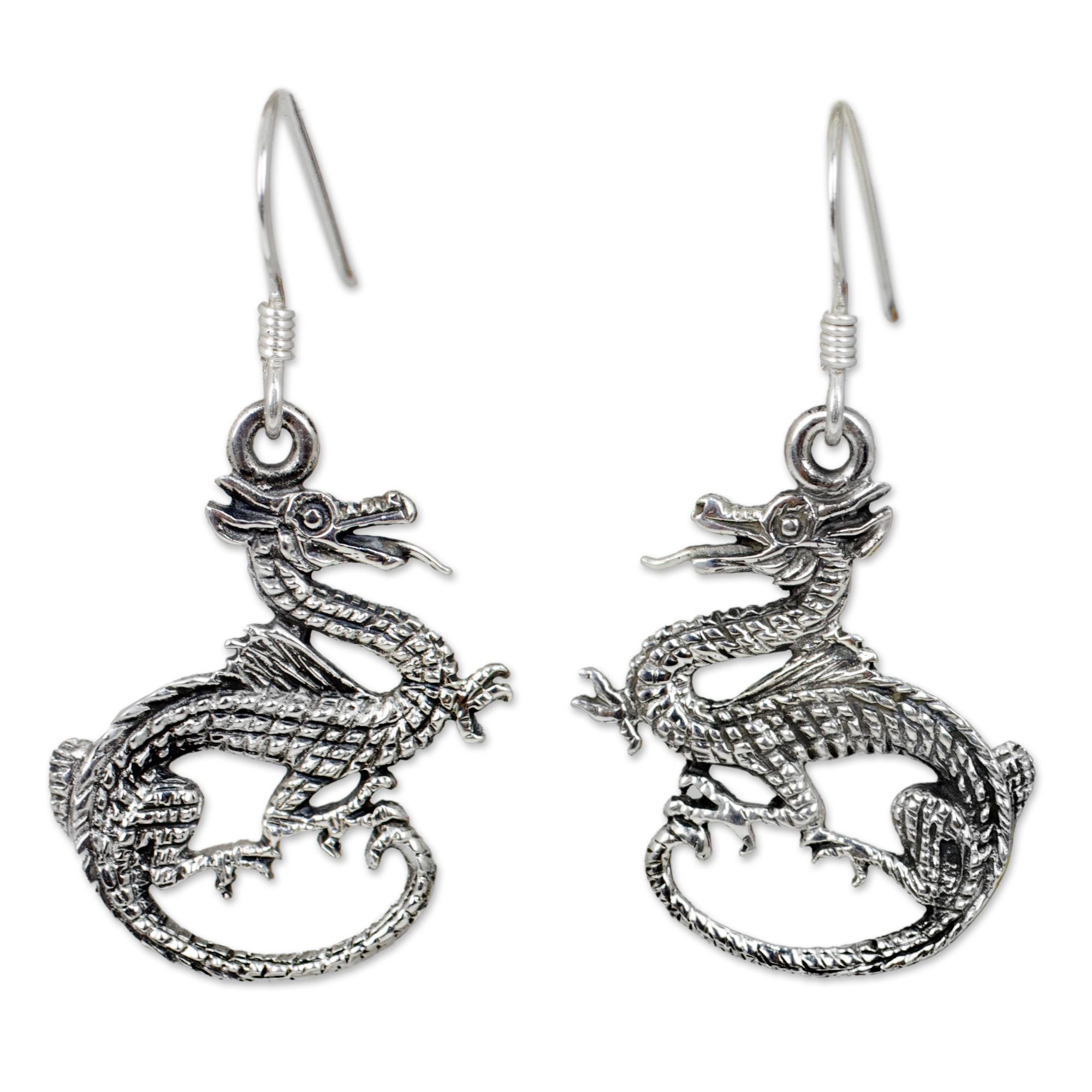 Premium Dragon Duet Sterling Silver Dangle Earrings