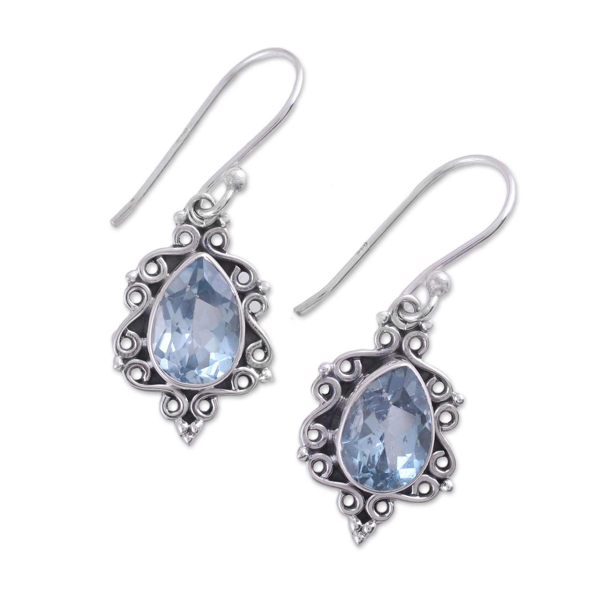 Premium Blue Topaz Dangle Earrings - Sterling Silver Elegance