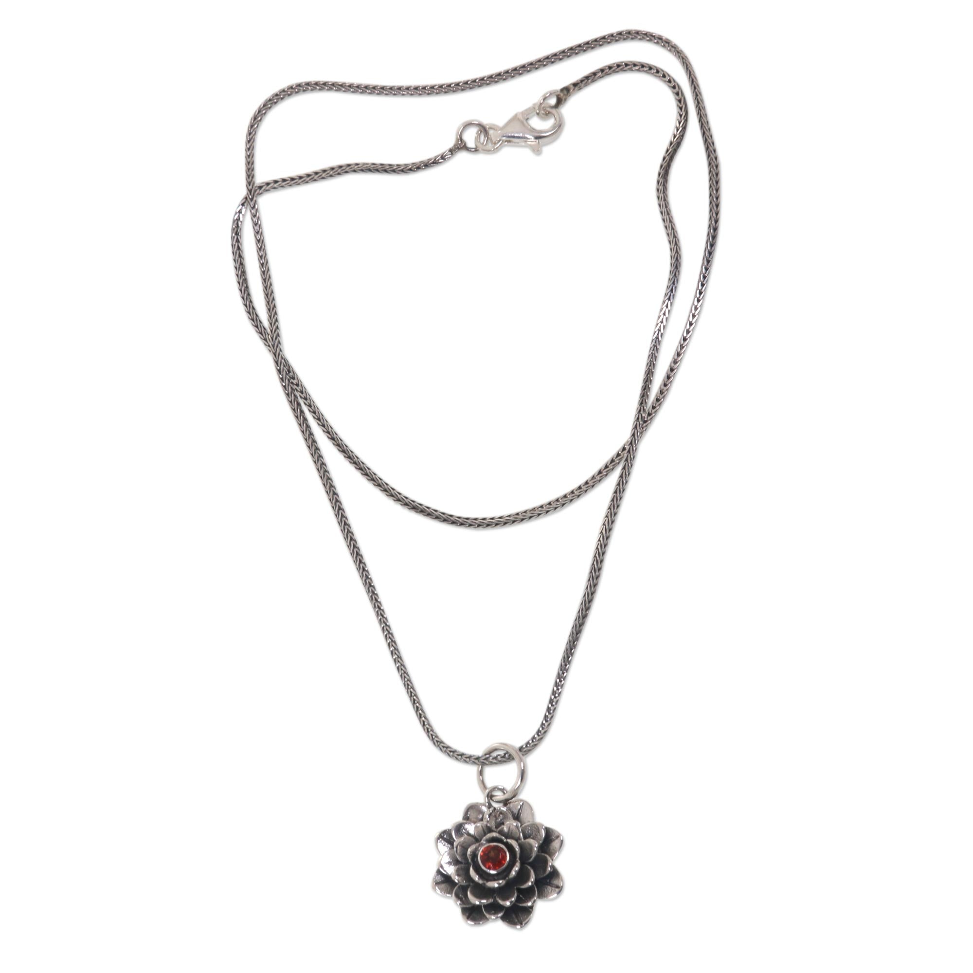 Premium Sacred Red Lotus Sterling Silver Necklace - Handcrafted Elegance