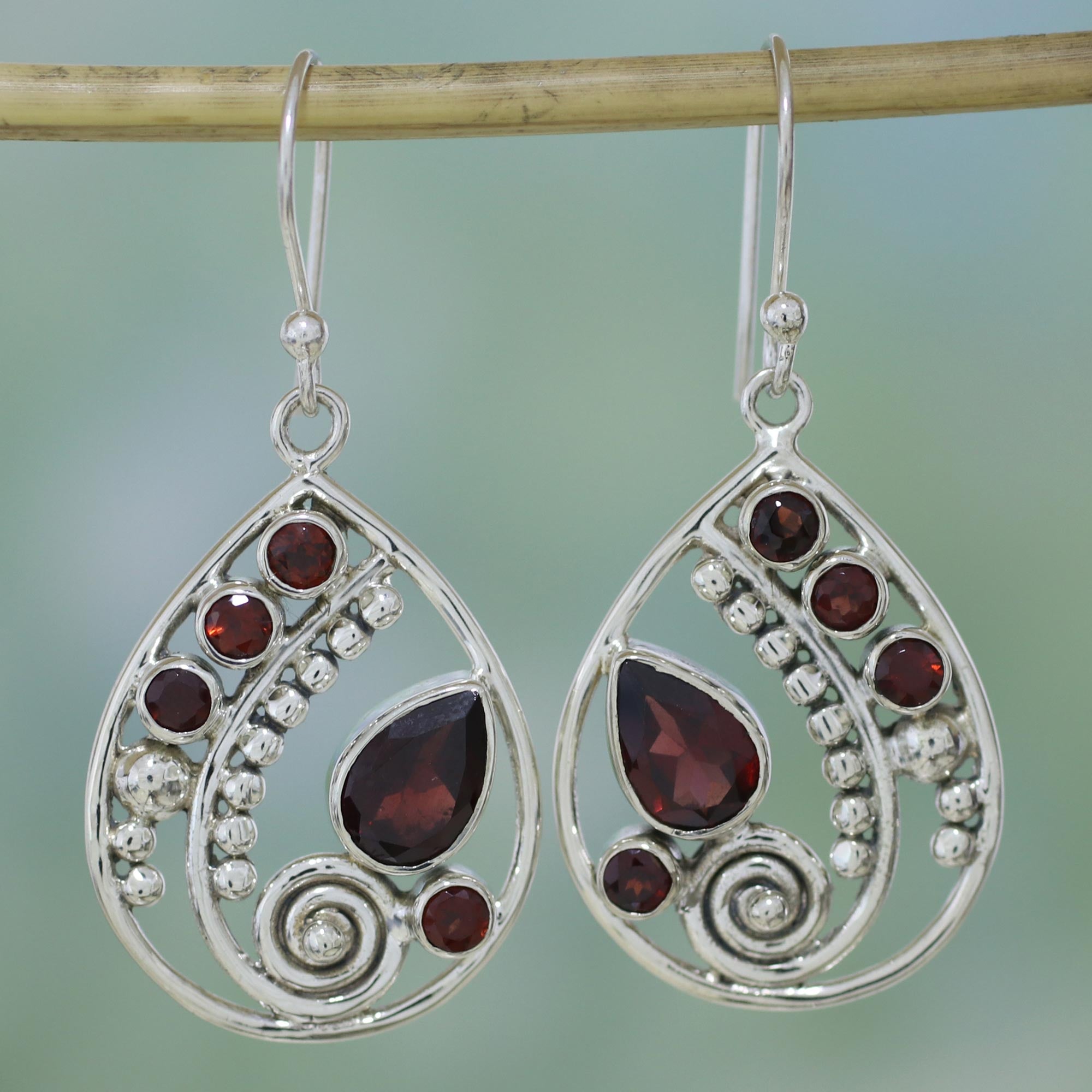 Premium Scarlet Dew Garnet Dangle Earrings - Handcrafted Sterling Silver