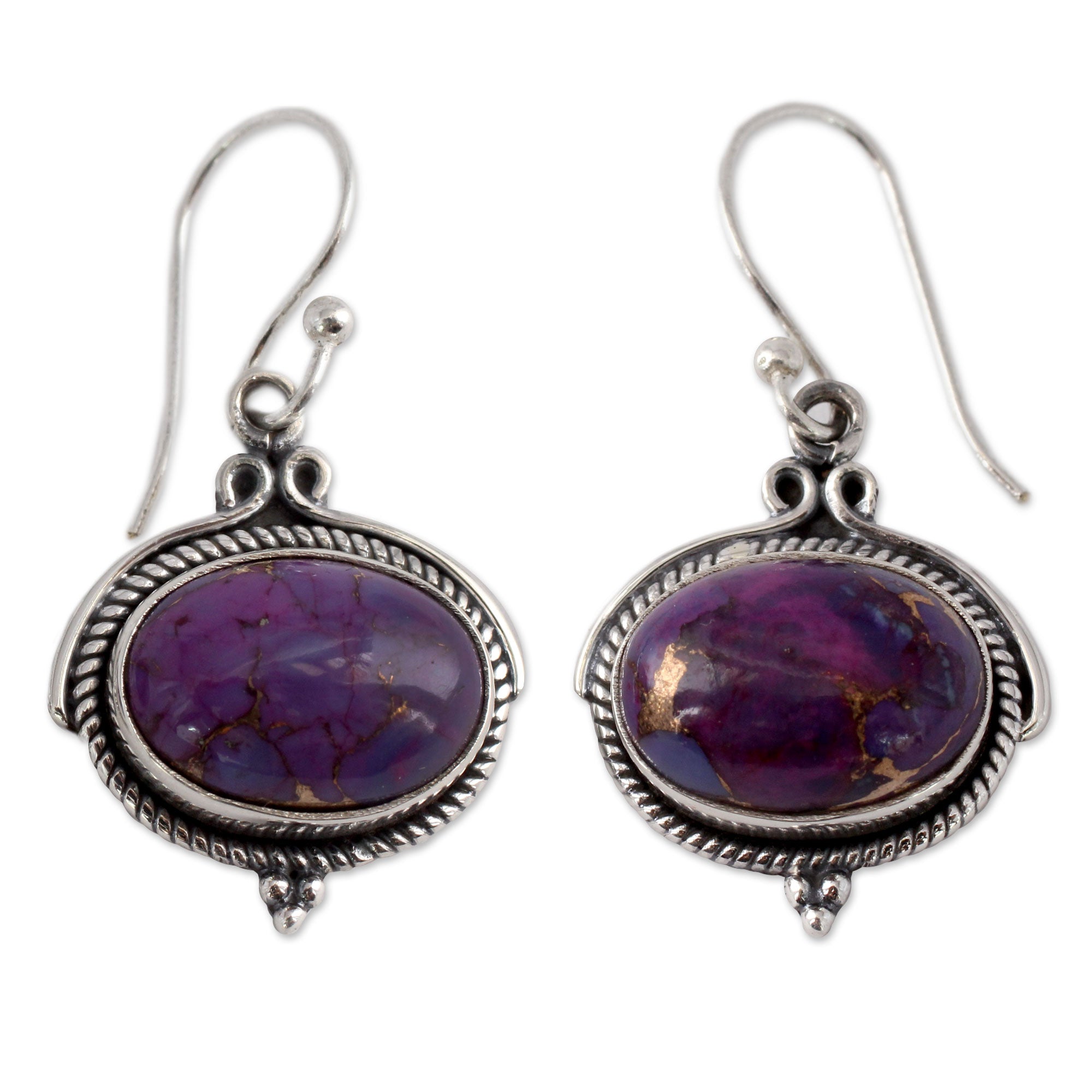 Premium Royal Purple Composite Turquoise Sterling Silver Hook Earrings