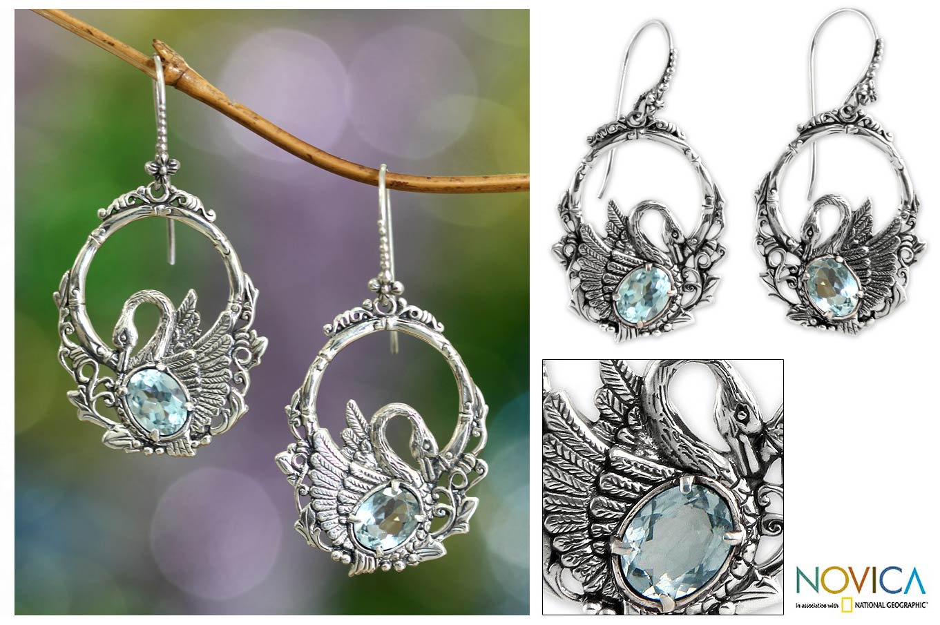 Premium Dancing Swan Blue Topaz Dangle Earrings - Ultimate Elegance