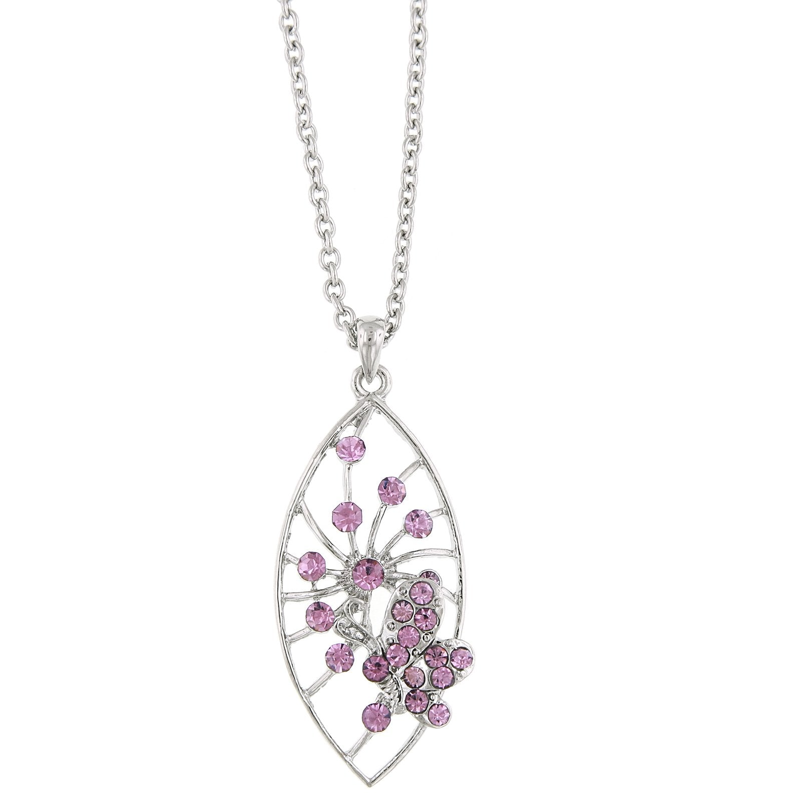 Premium 1928 Jewelry® Silver-Tone Light Amethyst Pave Butterfly Pendant Necklace - 16