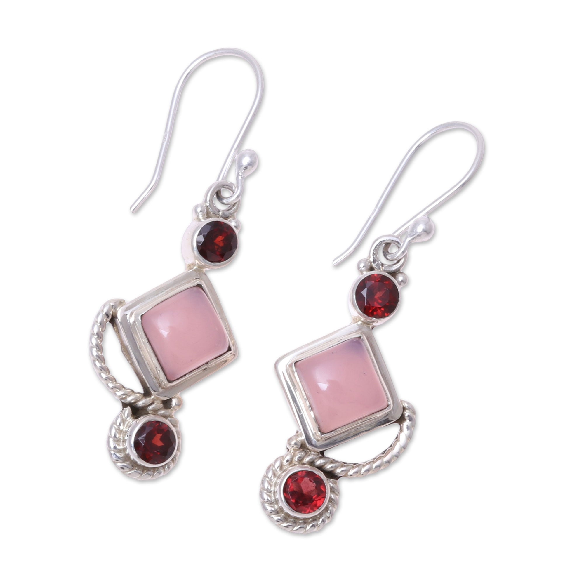 Premium Horizon Garnet & Pink Chalcedony Dangle Earrings - Handcrafted in India