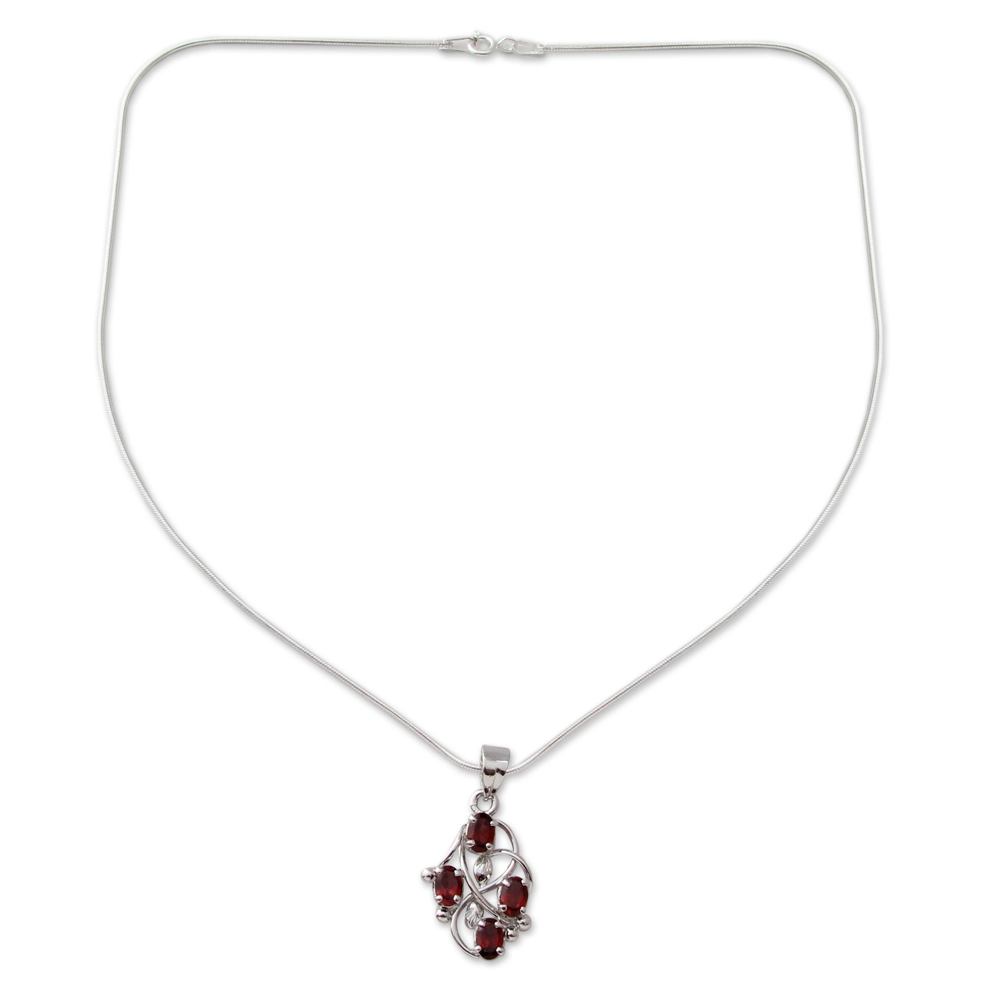 Premium Sterling Silver Garnet Necklace - Handcrafted in India