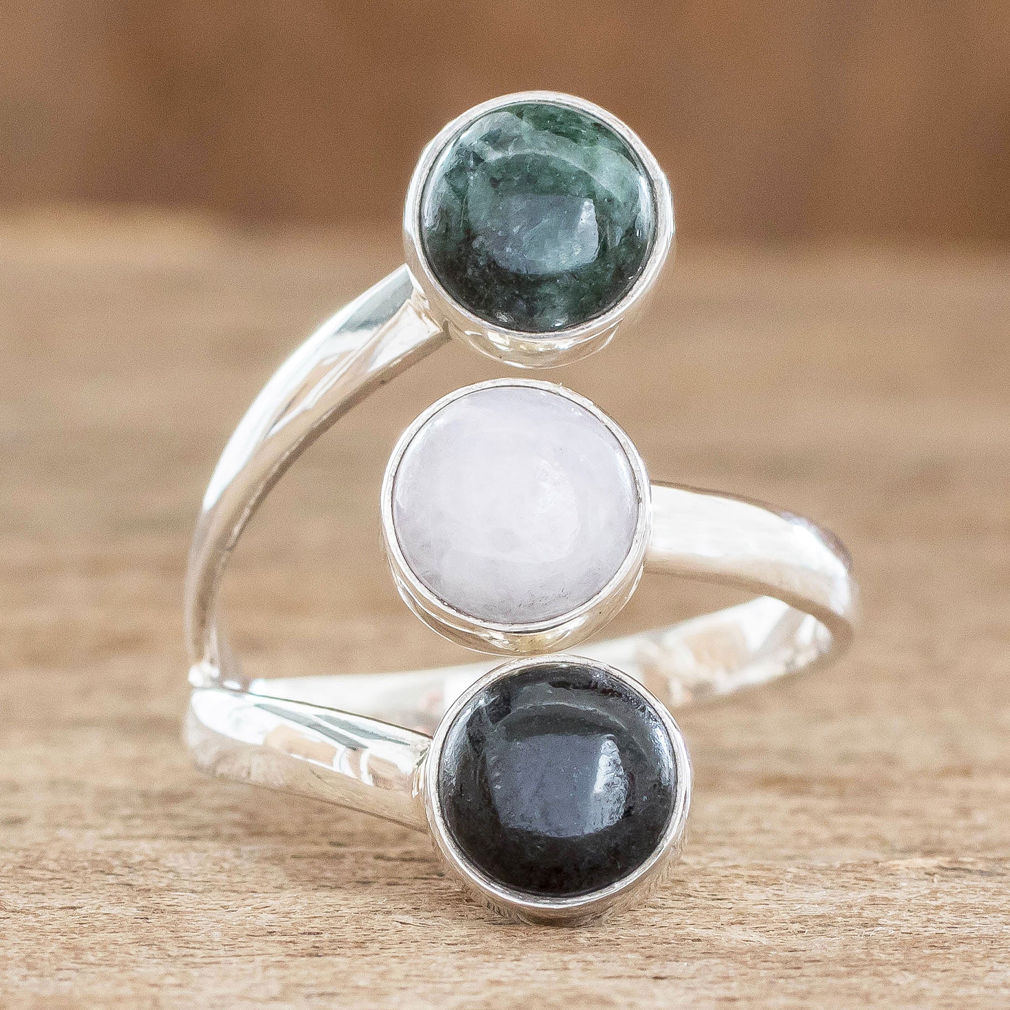 Premium Peace Love & Harmony Handmade Sterling Silver Jade Wrap Ring