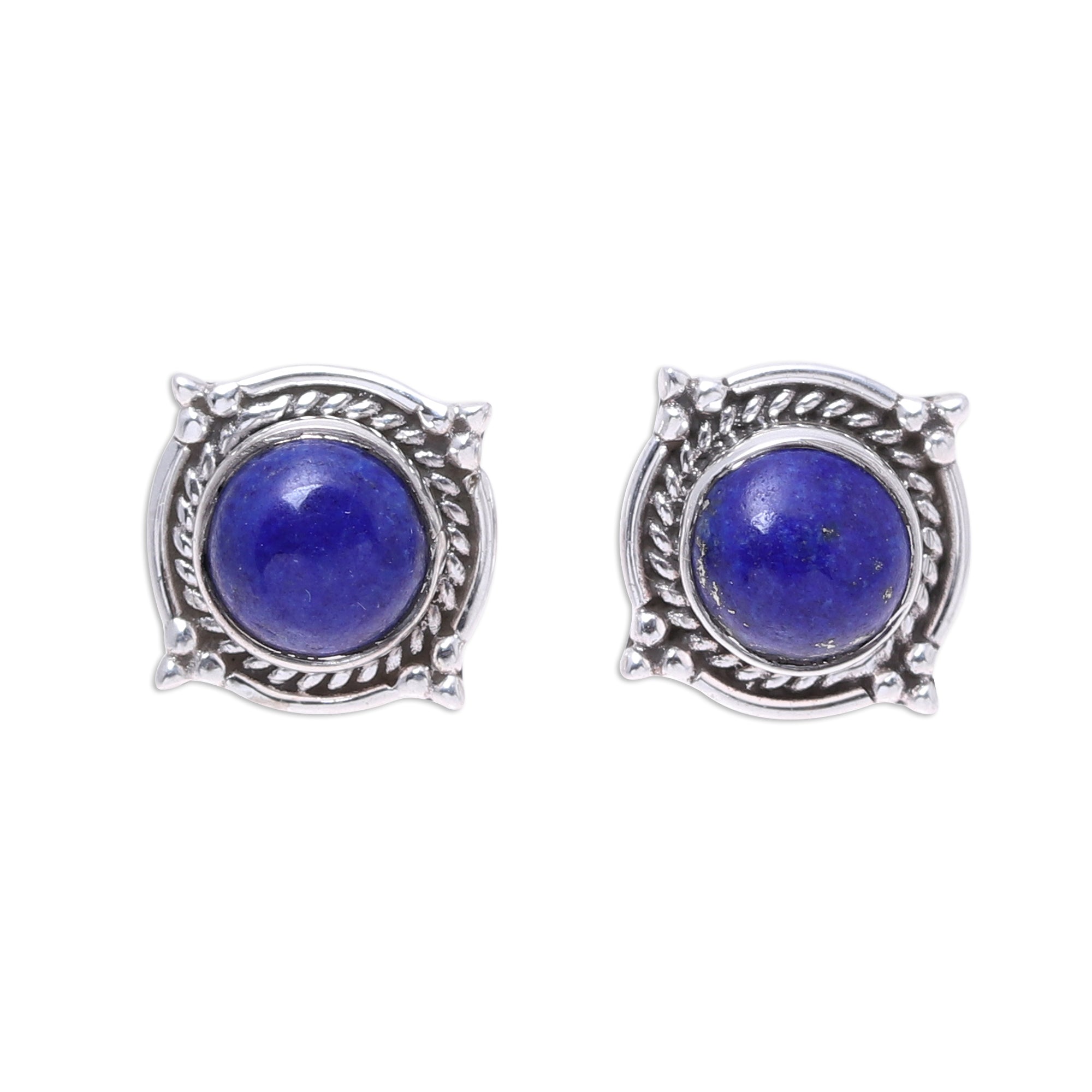 Premium Lapis Lazuli Stud Earrings - Elegant Indian Sterling Silver Design