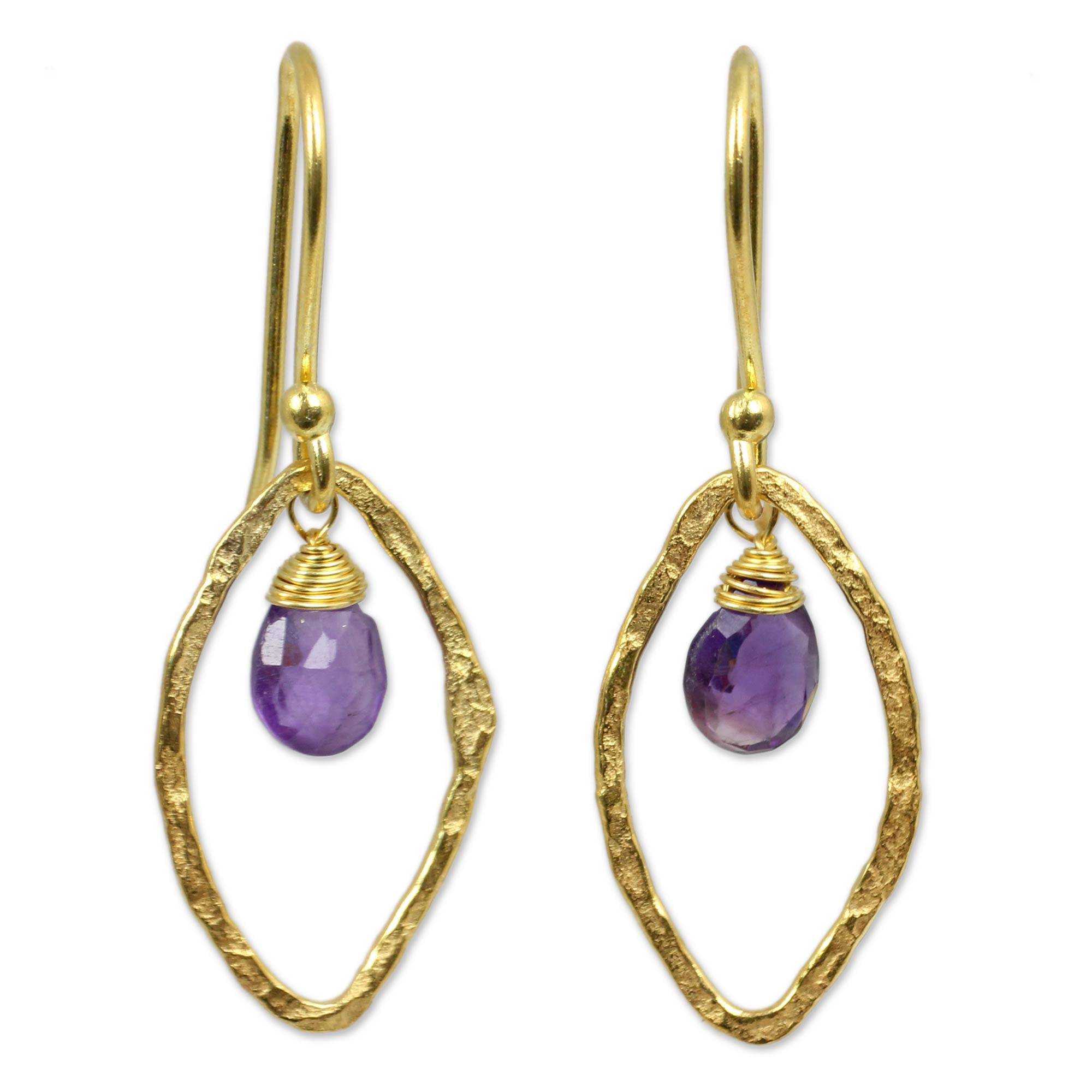 Premium Swinging Ellipses Gold Plated Earrings with Amethyst – Handcrafted Elegance