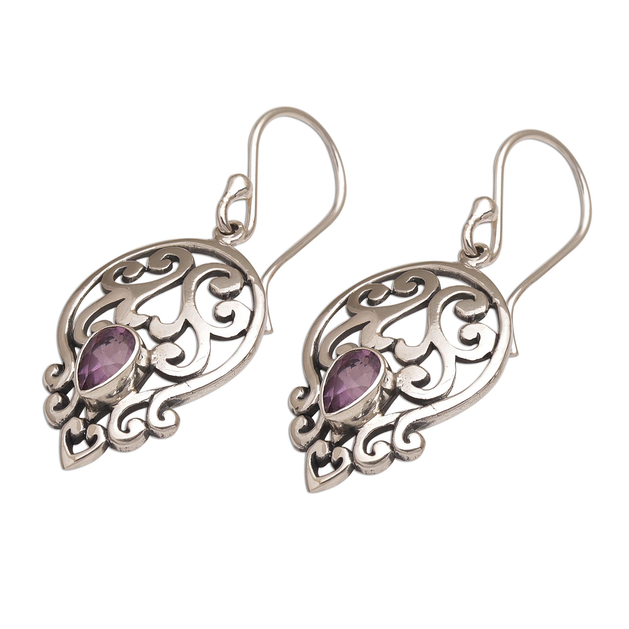 Premium Balinese Amethyst Sterling Silver Dangle Earrings - Lilac Majesty