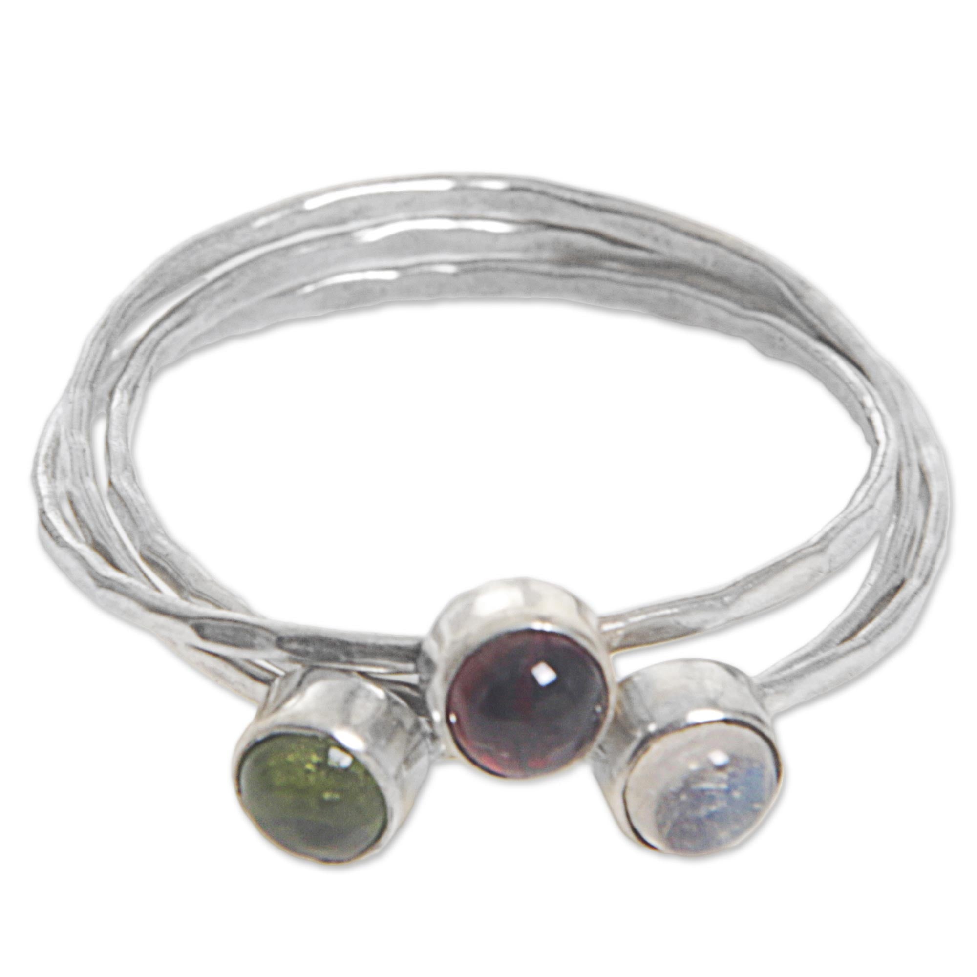 Premium Sterling Silver Trio Gemstone Cocktail Ring